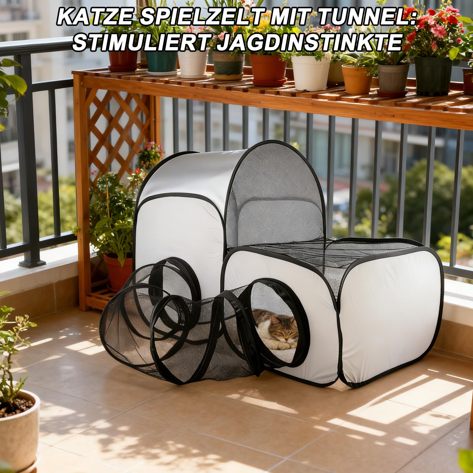 Faltbarer Katzenlaufstall mit Tunnel - Tragbares katzenzelt, katzenzelt und Katzen gehege Outdoor, katzengehege Indoor, Multifunktionaler Outdoor-Laufstall mit atmungsaktivem Netz (100 * 50 * 70 cm)