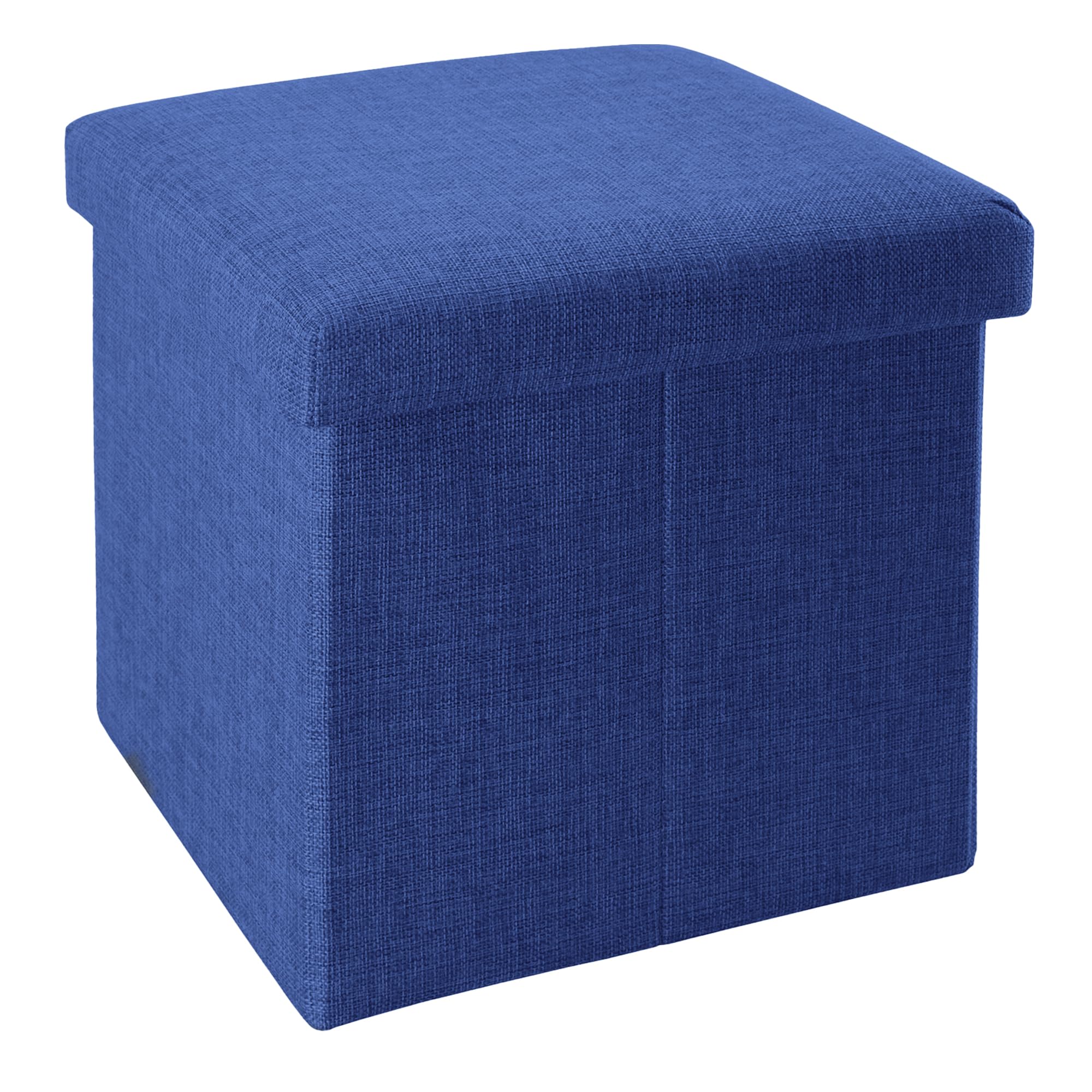INTIRILIFE Puff Baúl Plegable 38x38x38 cm in Azul MAR - Taburete Almacenaje Tapizado de Textil Tela Óptica Lino per Almacenamiento y Reposapiés - Asiento Silla Tejido Banqueto