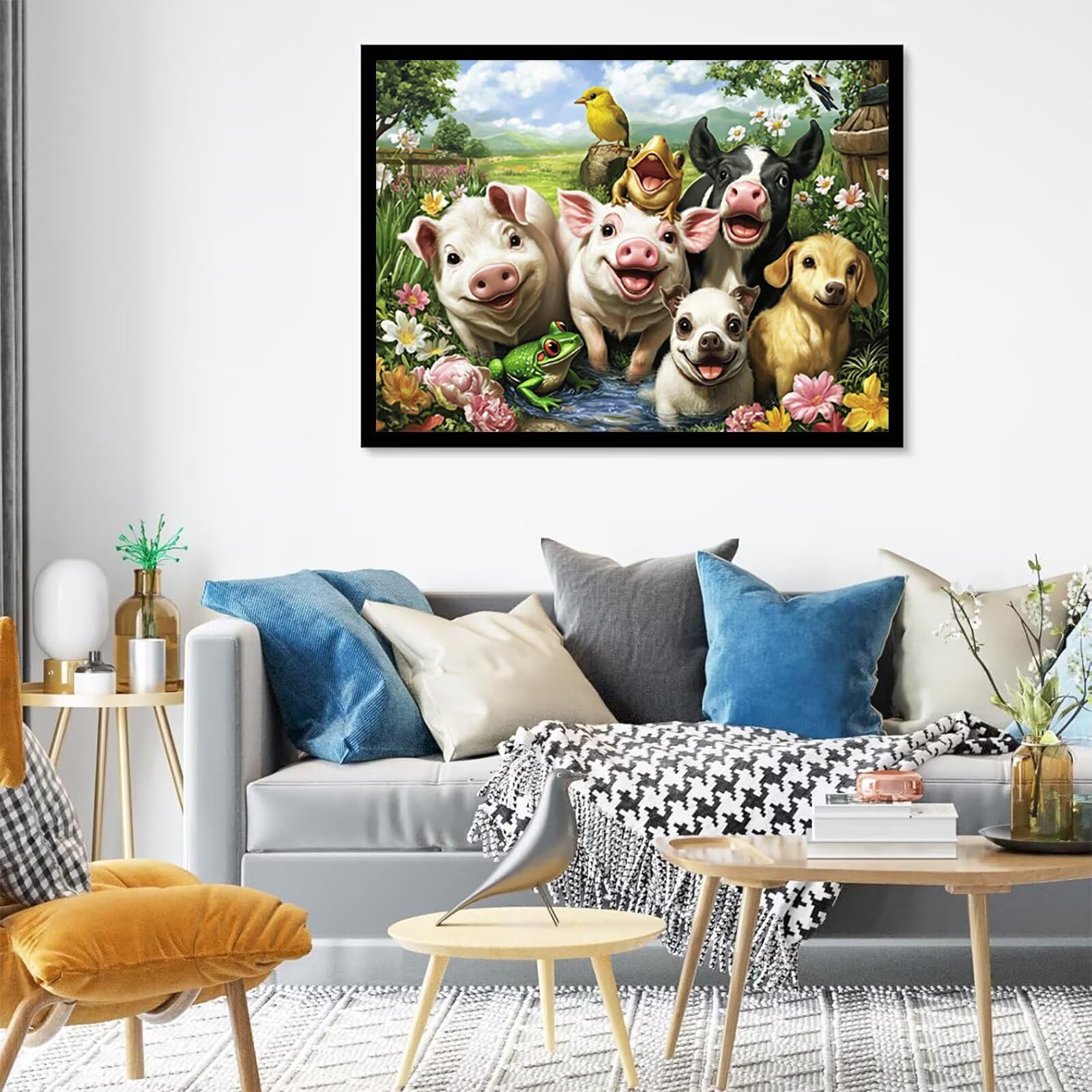 Malowanie zwierząt po numerach, dla dorosłych, świnka dla dorosłych, płótno 102 x 152 cm, bez ramy, zestawy obrazów olejnych DIY z 3 pędzlami i farbą akrylową, do dekoracji ścian pokoju domowego