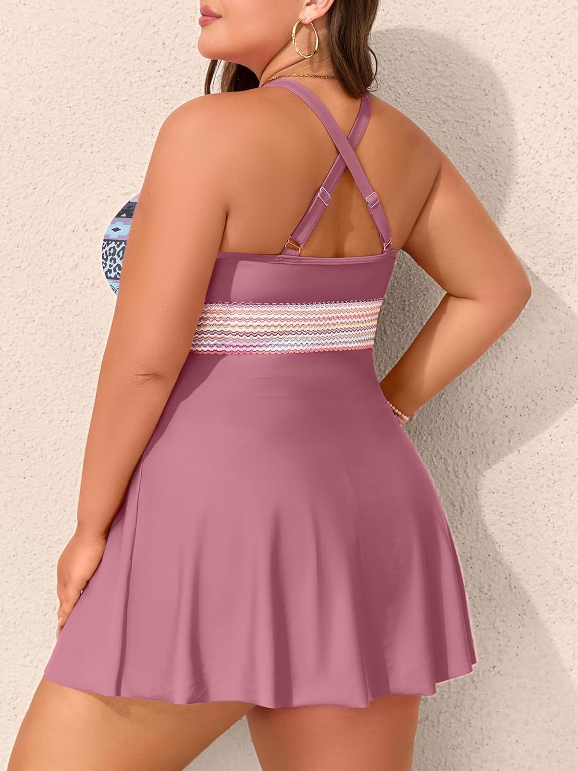 NIeyook Womens Plus Size Swimsuits 2 Piece Color Block Tankini Tummy Control Bathing Suits with High Waist Shorts 2026