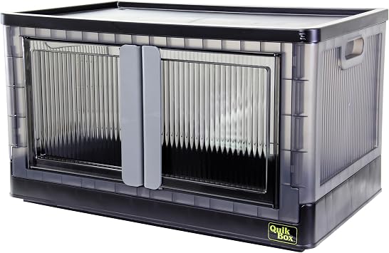 dbest products Quik Box - 19 Gallon Stackable Storage Bins with Doors, Collapsible Organizer Foldable Container, for Bedroom Living Room Neat, Tidy Dorms and Organized Homes, Boxes