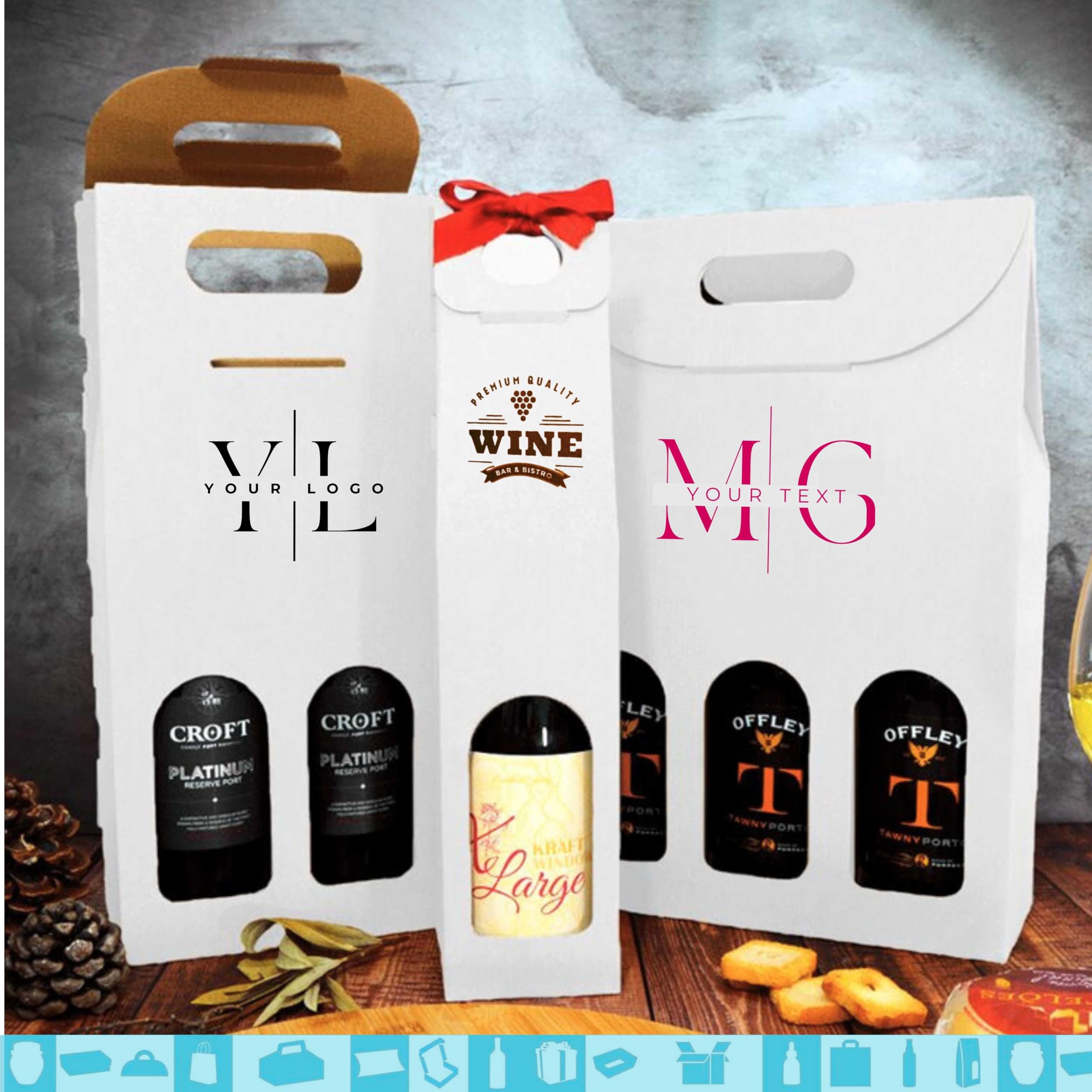 25 cajas de cartón blanco vacías para 3 botellas de vino personalizadas, 27 x 9 x 40 cm, embalaje para botella de vino para Navidad, Pascua, cumpleaños, para bodegas de vino, logotipo,