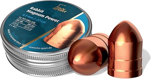 Haendler & Natermann H&N Rabbit Magnum Power - Pellets cilíndricos redondeados para pistola de aire calibre .2225.77 granos (200 unidades)