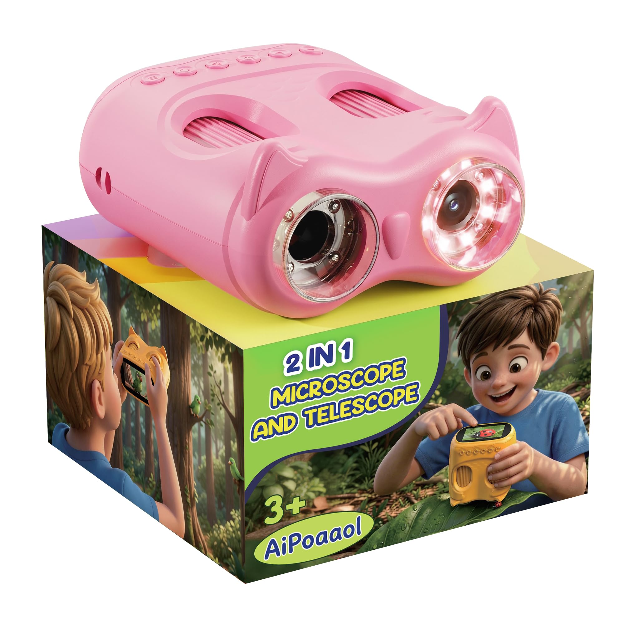 1000X Digital Microscope for Kid Handheld: 2-in-1 Telescope Portable STEM Toy - Birthday Gift for Boy Girl - Science Kits 10X Magnifying Glass for Age 3-8 8-12 USB Gadget Pink
