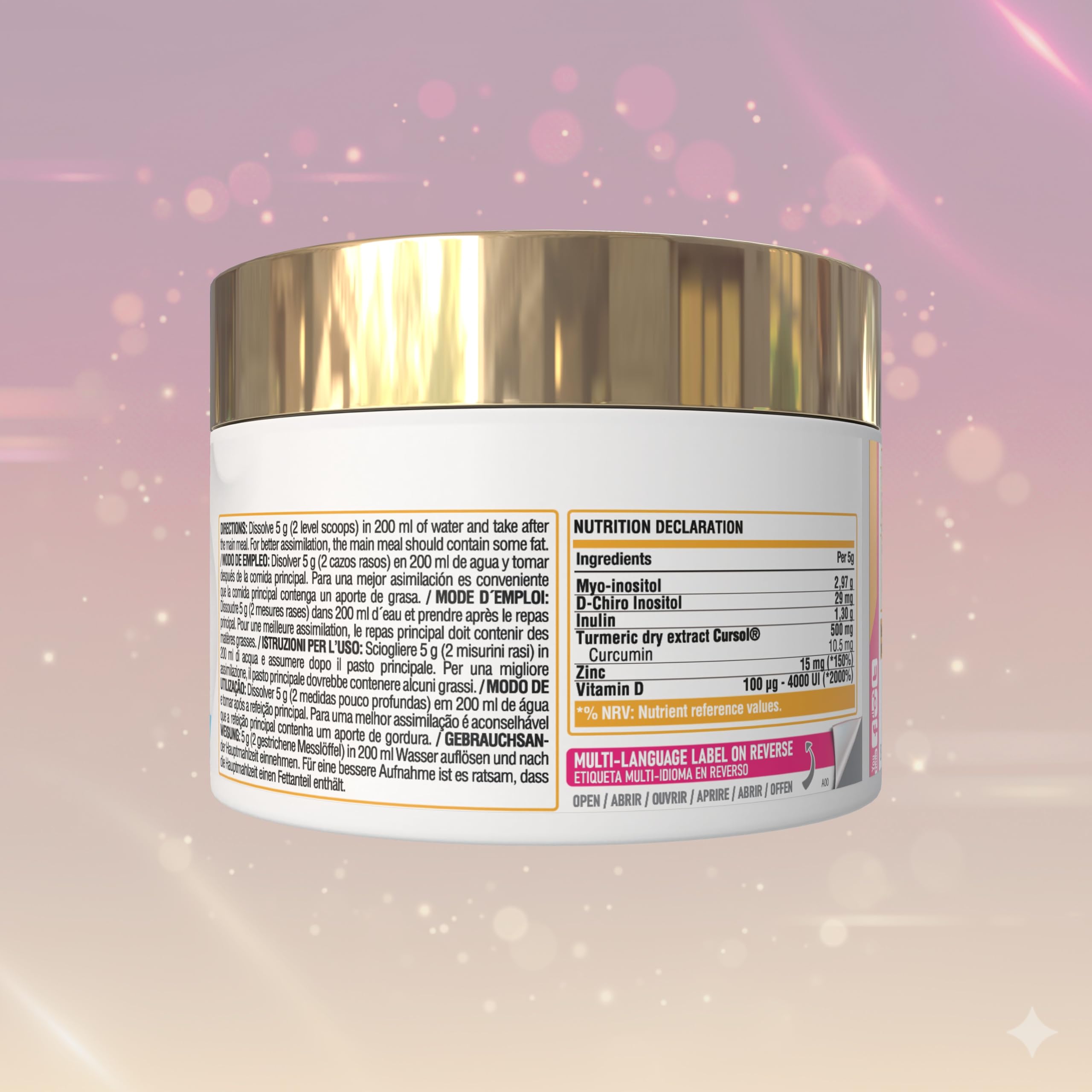 Inositol Myo & D-Chiro 3000mg – OvaPro Woman en Polvo con Vitamina D3, Zinc y Curcuma Cursol®, Equilibrio Hormonal Natural, Energía y Bienestar Femenino, Fórmula Suave para el Organismo (Sin sabor)
