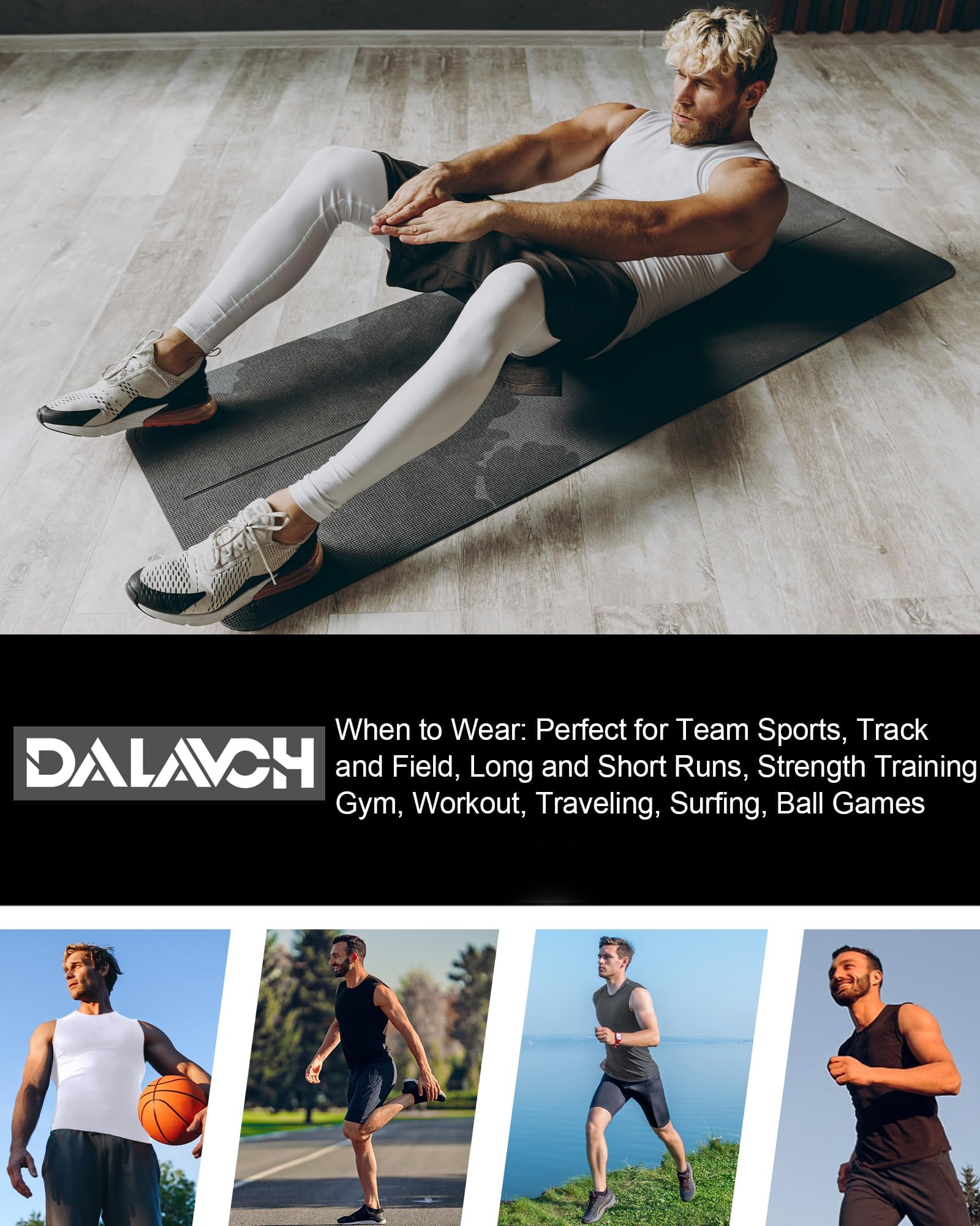 Dalavch Ärmellose Kompressions-Shirts für Herren, trockene Passform, Laufen, Sport, Workout, athletische Baselayer, Tank-Tops, 5/6er-Pack