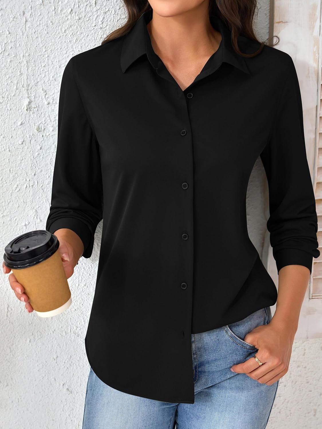 CBOO Women's Stain-Resistant Shirts Wrinkle Free & Non Iron Long Sleeve Button Down Blouse Office Tops - Image 2