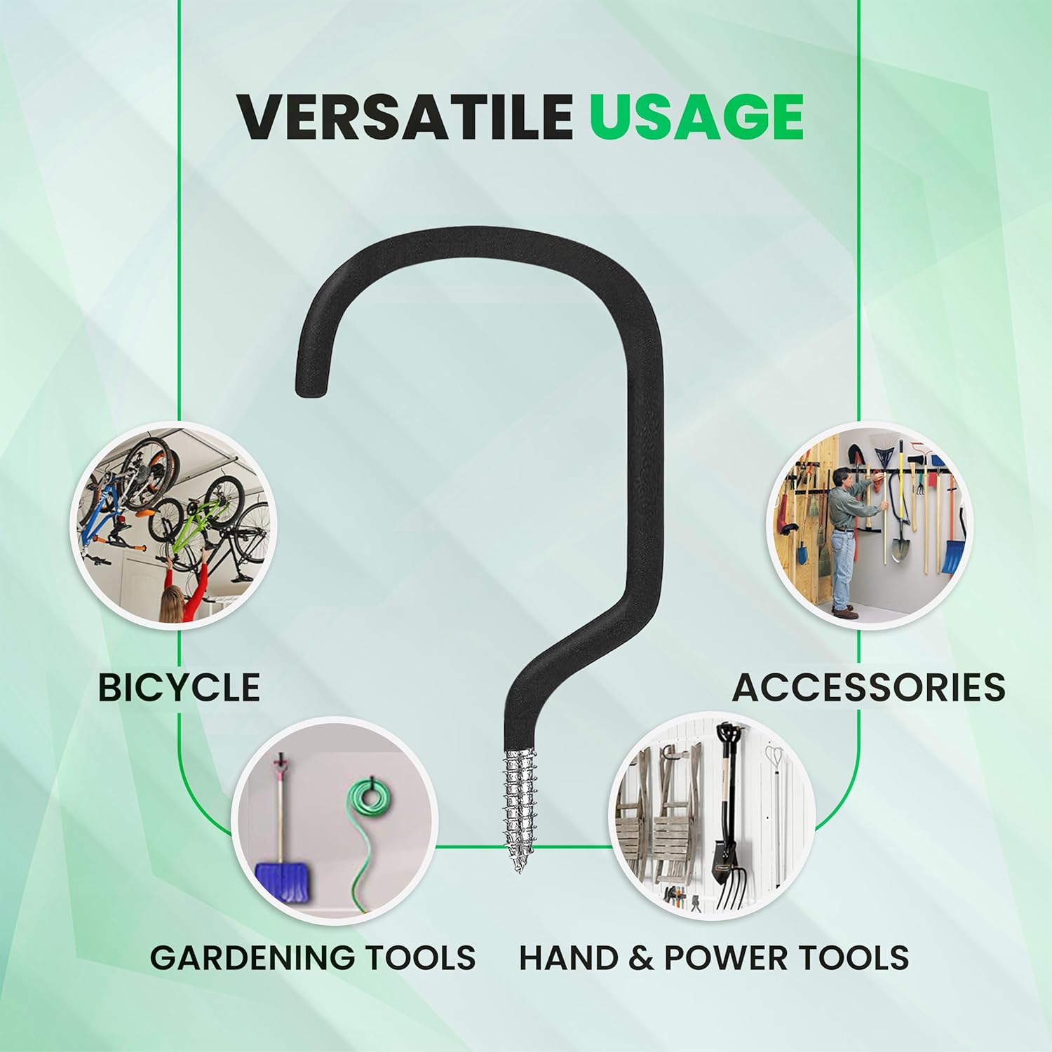 4 Pack Heavy Duty Extra-Large Garage Storage Utility Hooks - 7 Inches for Garage Wall and Ceiling - Garage Hooks for Hanging Bicycle, Ladder, Hose, Cords, and Garden Tools thumbnail