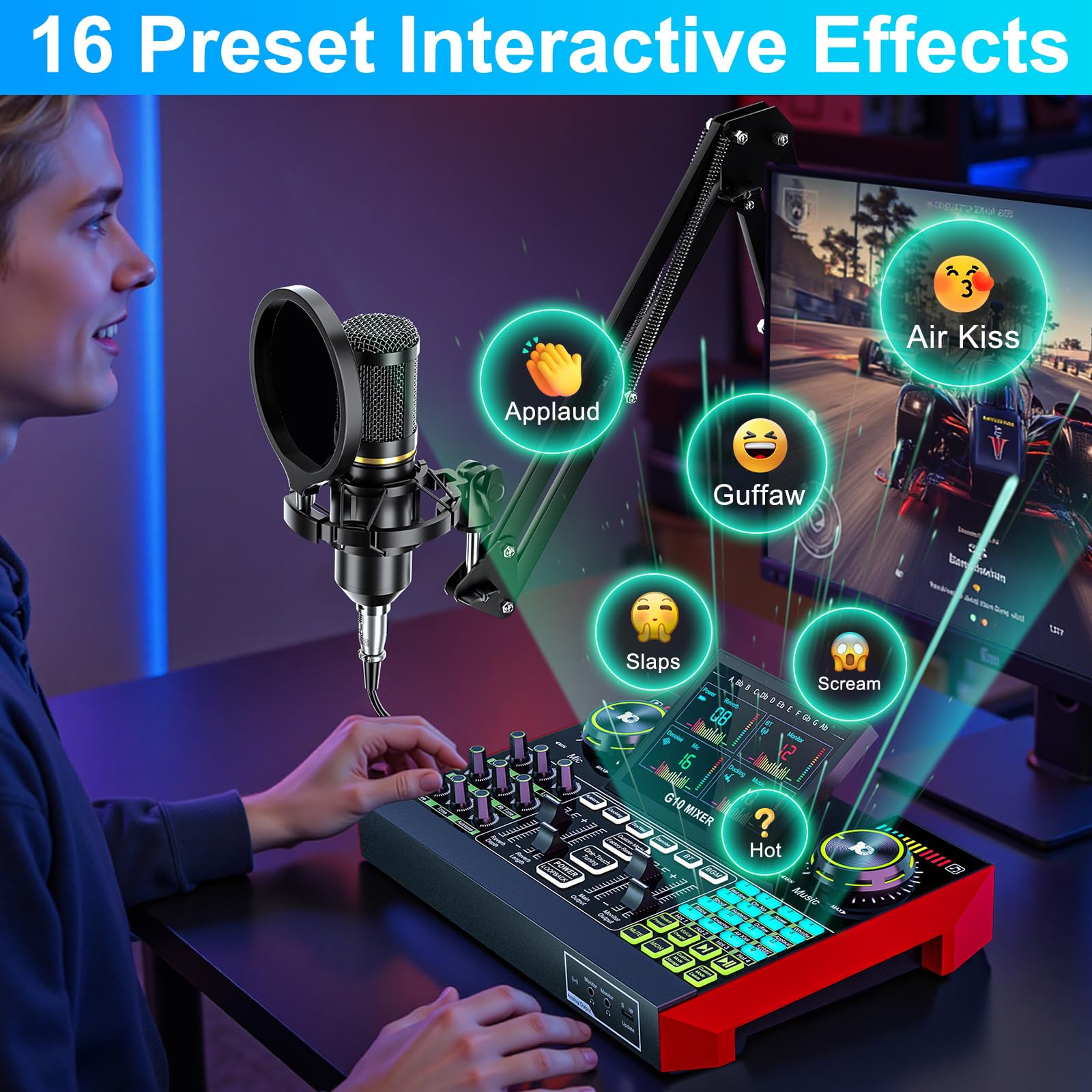 Podcast Equipment Bundle with 3.5mm BM800 Condenser Microphone for Pc/Phone Live Streaming Singing Gaming, Podcast Microphone Bundle with Live Sound Board Audio Mixer,Voice Changer, Denoise,DJ Sets