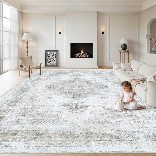 XLUEZ 8x10 Vintage Distressed Medallion Rug Taupe