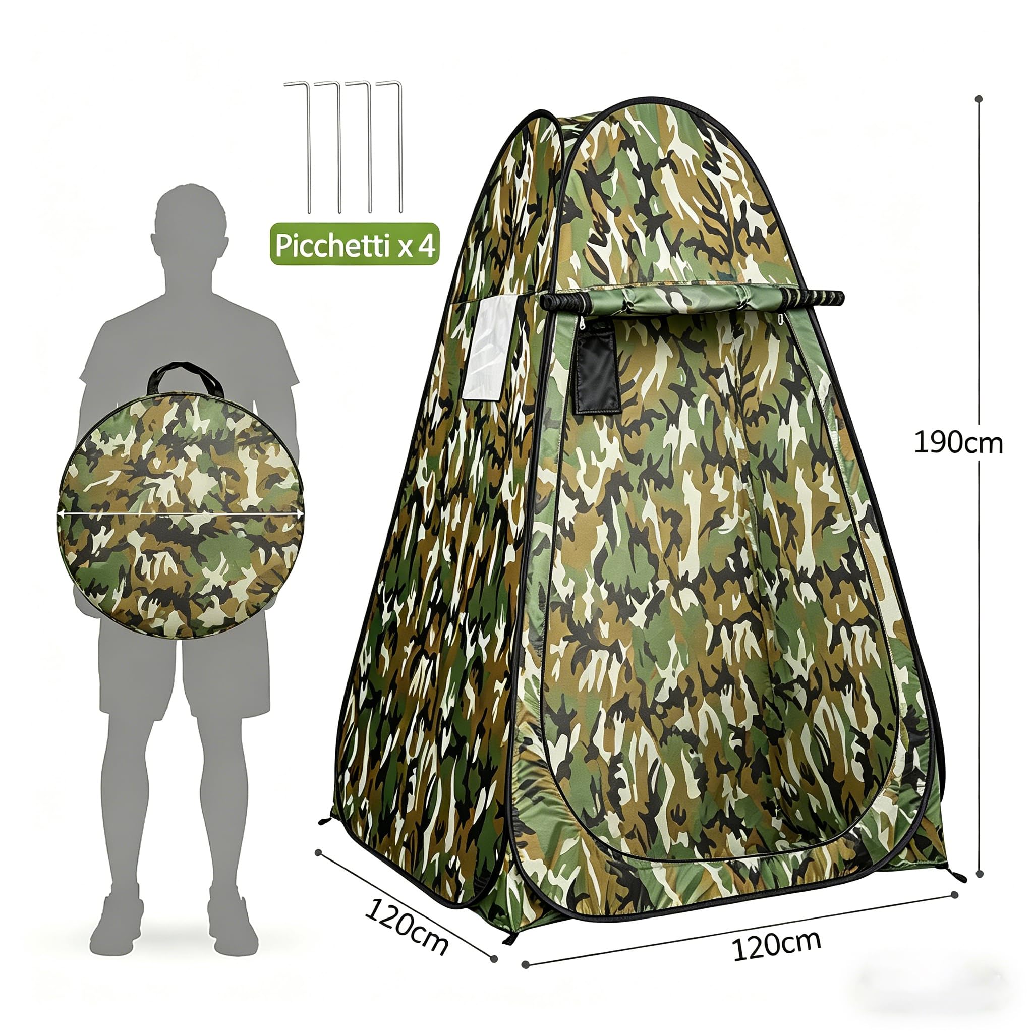 COSTWAY Tenda da Doccia Pop-Up, Tenda ad Apertura Istantanea Impermeabile con Ingresso a Cerniera, Finestra e Tasca Portaoggetti, per WC, Doccia, Spiaggia e Pesca, 120 x 120 x 190 cm