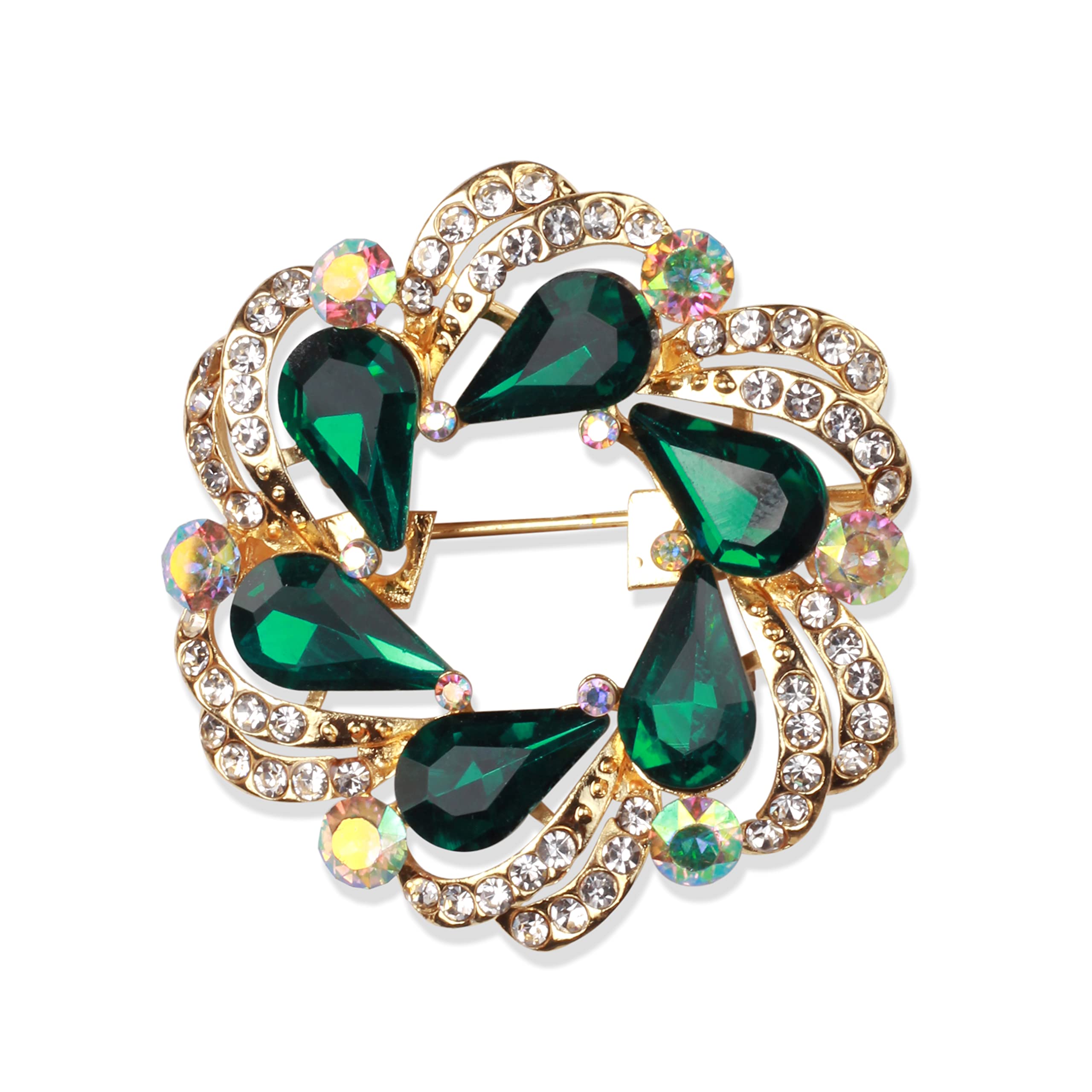 Panjatan Circular Design Deep Green Stones Studded Stud Brooch For Men and Women. (B09Z6WGH15) Amazon Price History, Amazon Price Tracker