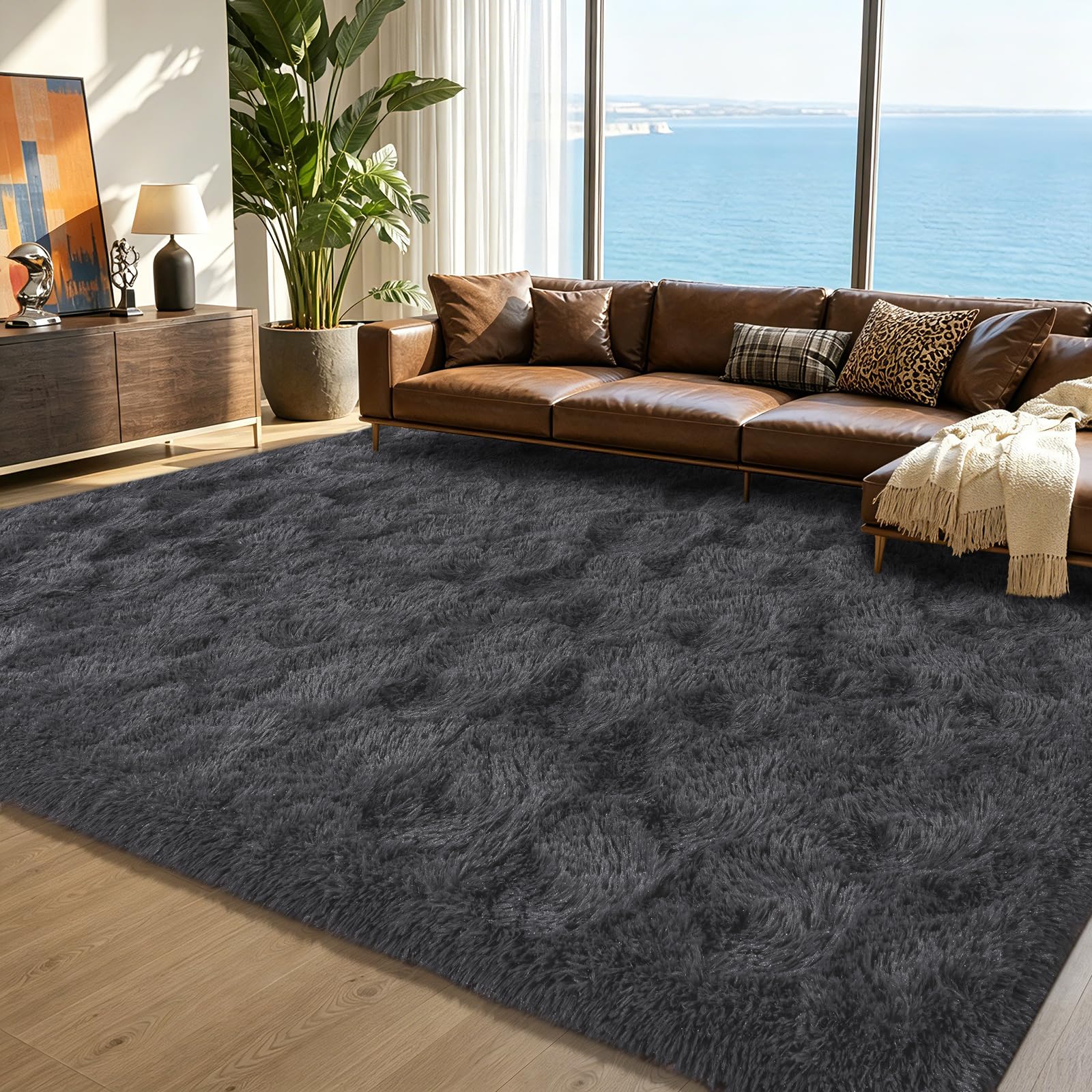 Rugs Living Room 200x300cm Soft Fluffy Shaggy Large Rugs bedroom Charcoal โ image 1