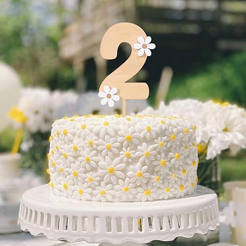 Miniatura 5 de Decoración de madera para pastel de dos cumpleaños, decoración de fiesta de margaritas de dos años de edadsegundo cumpleaños, decoración de flores