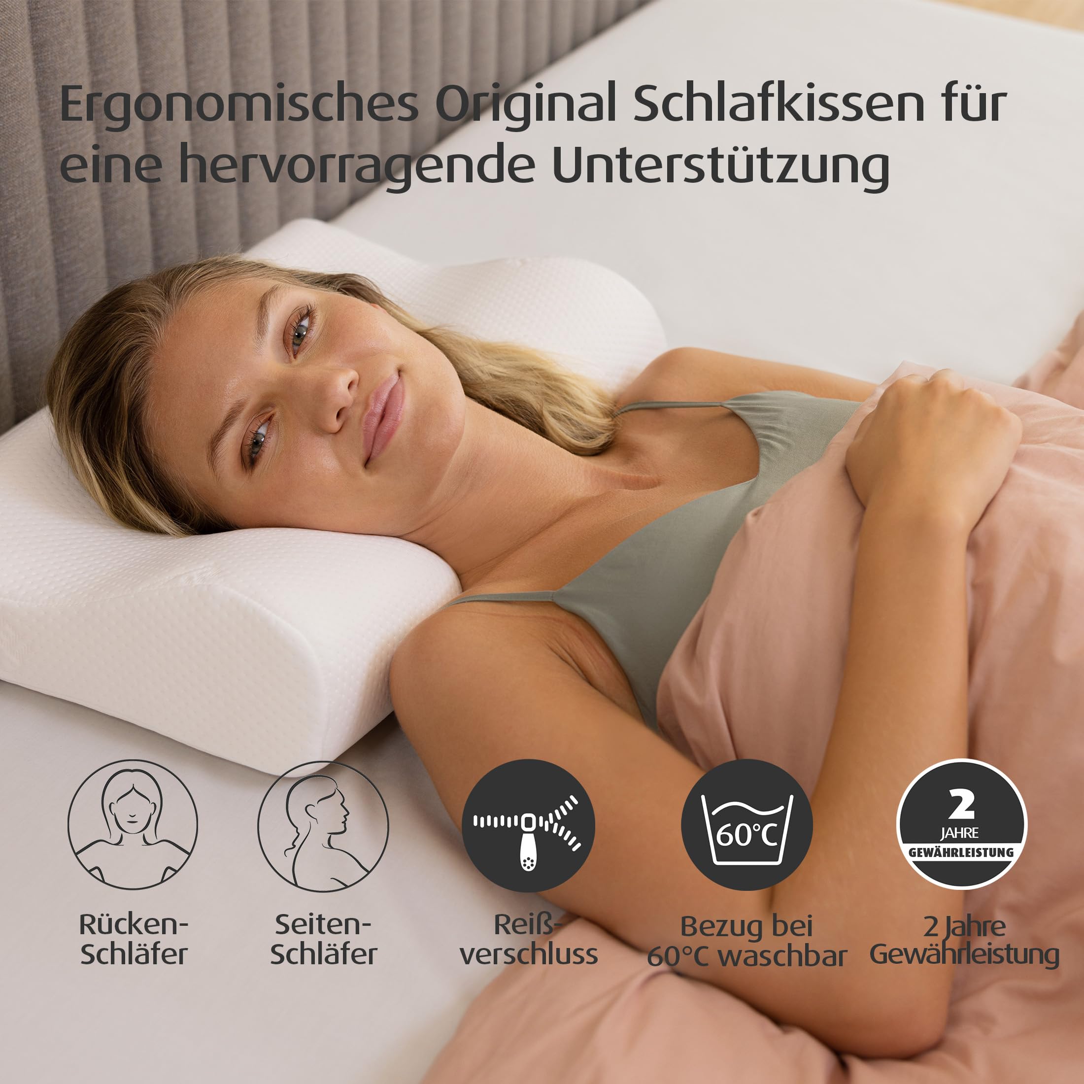 TEMPUR Original Schlafkissen Memory Foam, Nackenstützkissen für Seiten- und Rückenschläfer, fest, M (50 x 31 x 10/7 cm), Weiß