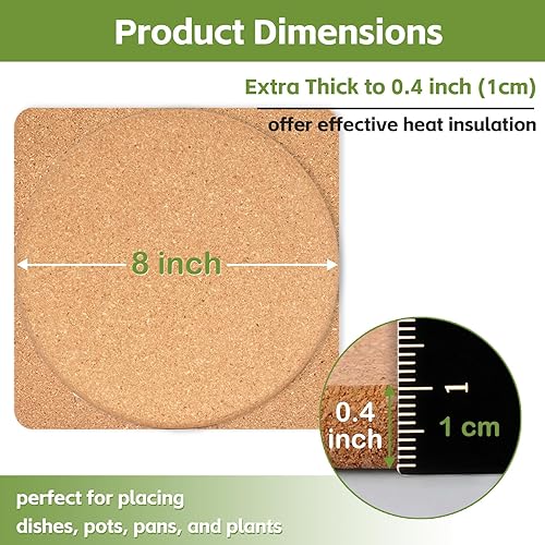 Miniatura 2 de KITWILD Salvamanteles de corcho de alta densidad de 8 pulgadas de grosor para platos calientes, platos y encimeras de cocina, posavasos redondos de