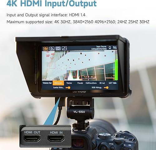 Miniatura 7 de VILTROX DC-550 Pro – Monitor de campo de cámara de 5.5 pulgadas, monitor DSLR con pantalla táctil HDMI 4K con batería, capucha para protección