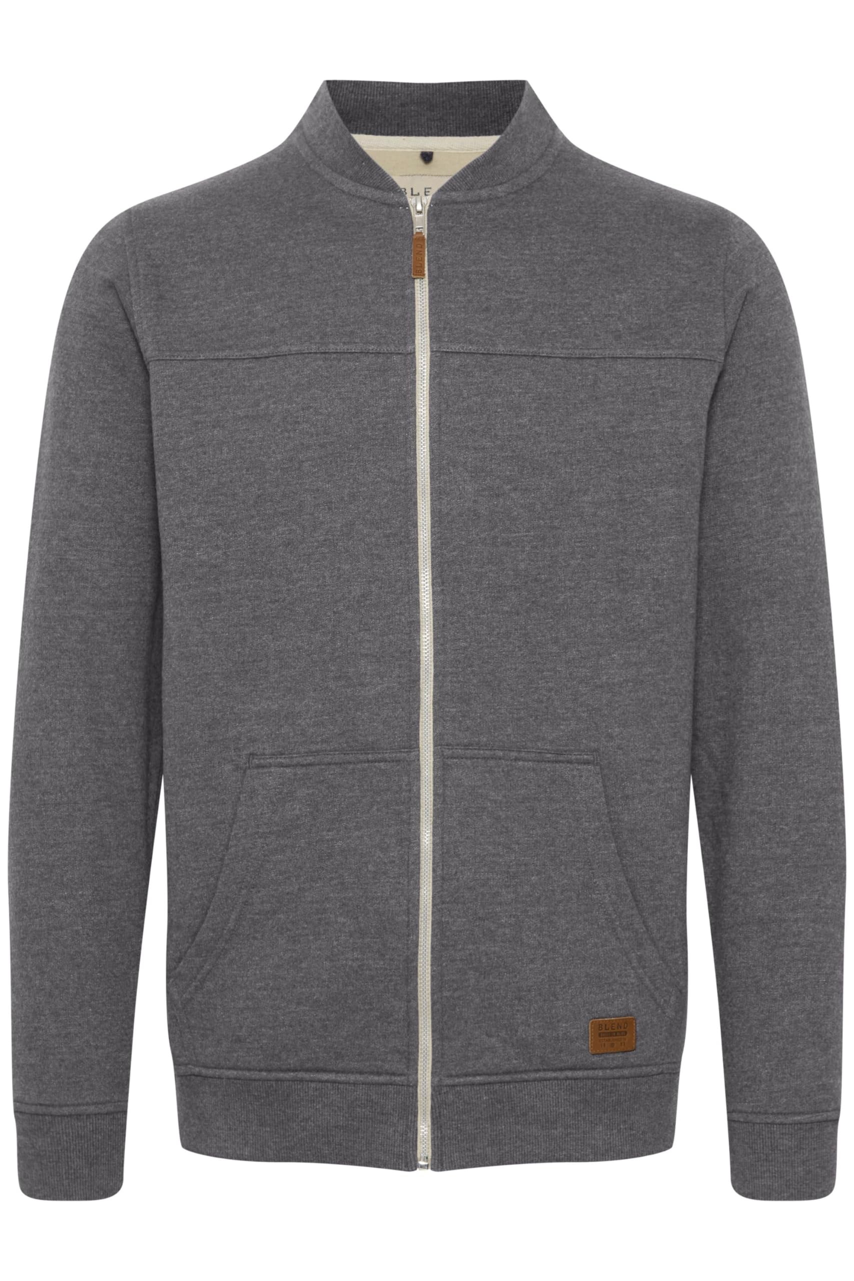 Blend BHArco Herren Sweatjacke Collegejacke Cardigan mit kurzem Stehkragen Reißverschluss Kängurutasche Baumwollmischung Regular fit
