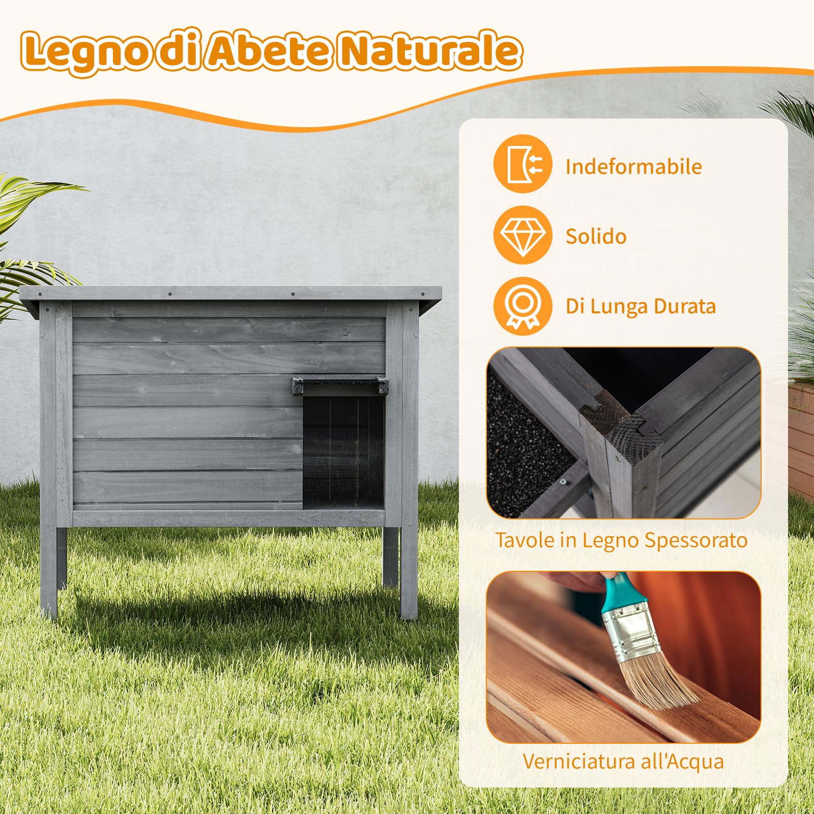 COSTWAY Cuccia per Gatti da Esterno Inverno, Cassetta per Gatti Impermeabile in Legno con Isolamento in Schiuma, 2 Comparti Spaziosi, Tetto Apribile in Asphalt e Porta, 88 x 55 x 71 cm (Grigio)