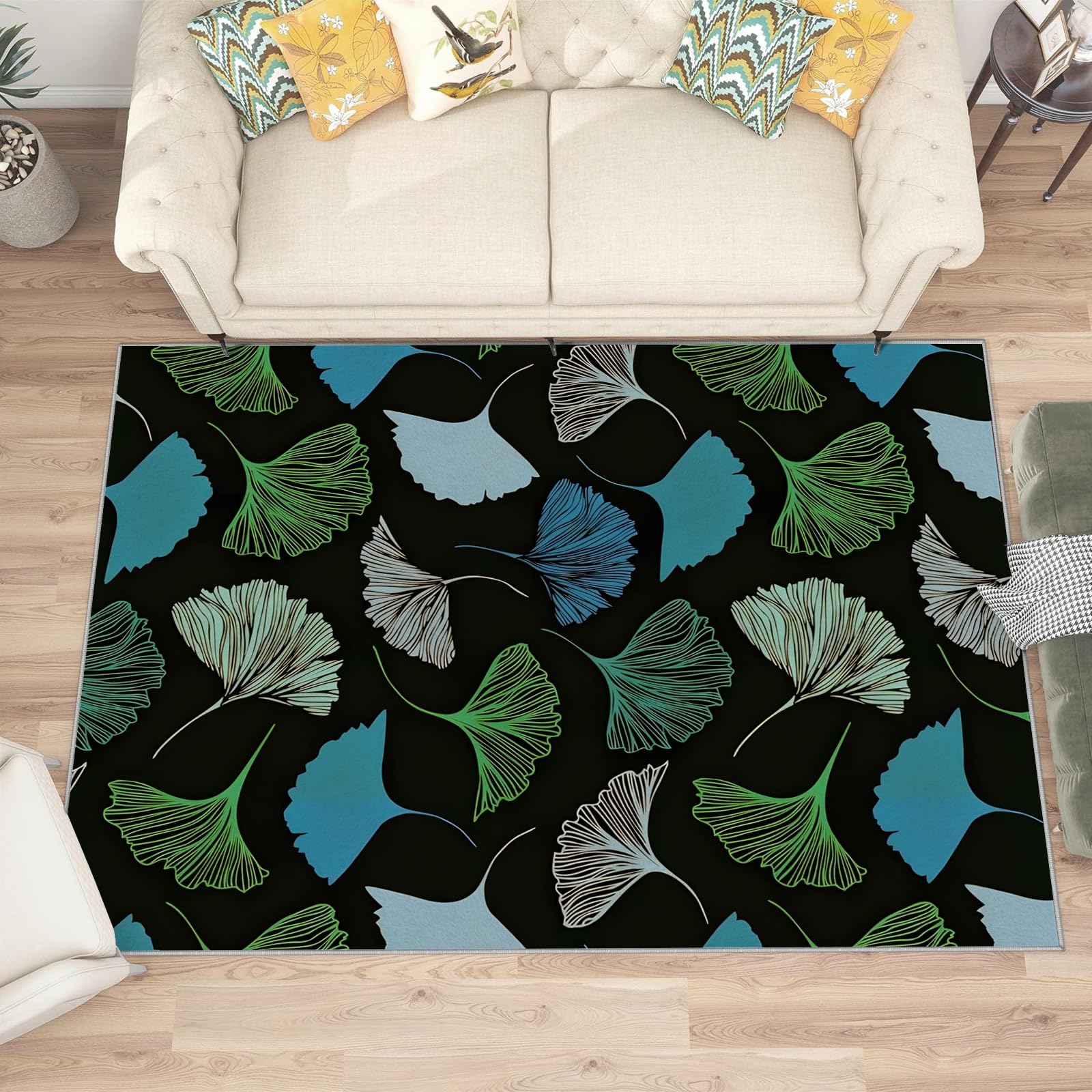 Waschbarer Kurzflor-Teppich 200x250, Mehrfarbige Blätter Teppich, Modern Dünn Saugfähig Vielseitig für Wohnzimmer Schlafzimmer Oder Als Bettvorlege Q#30