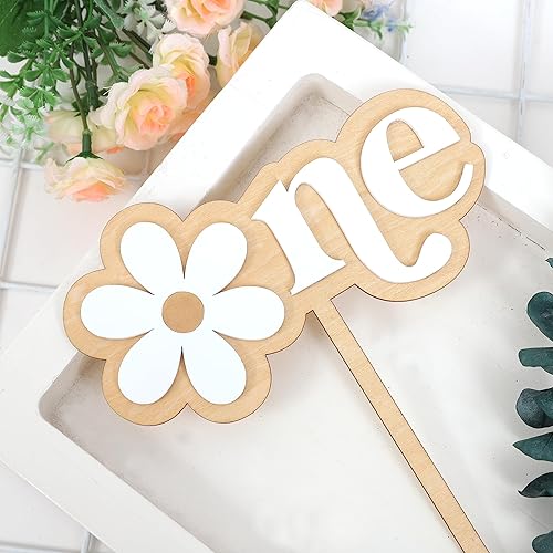Miniatura 6 de Decoración de madera para pastel de margaritas para 2 cumpleaños, decoración de pastel de segundo cumpleaños, margarita bohemia retro Groovy,