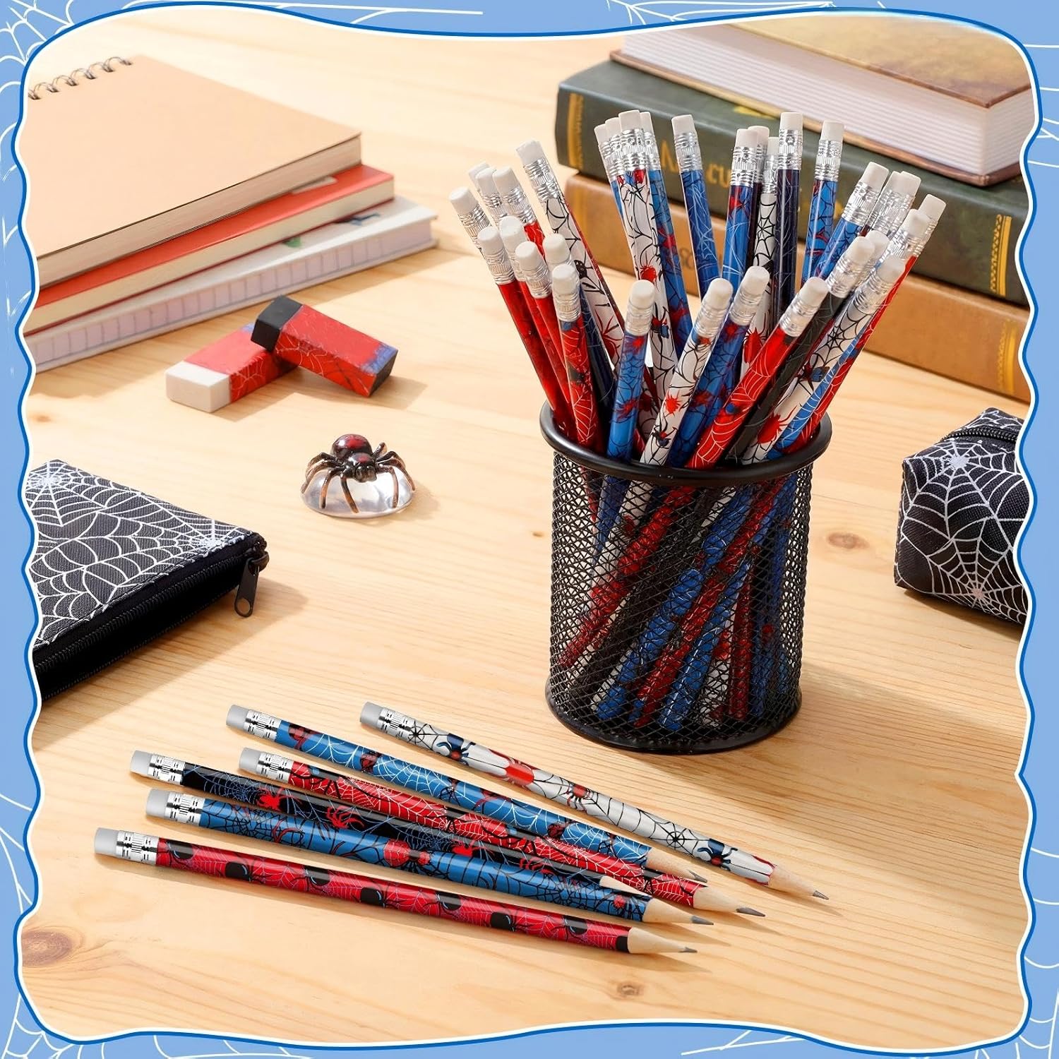 Resurhang 200 Pcs Wooden Pencil with Eraser for Kids Spider Pencils Bulk Novelty Kids Fun School Supplies Back to School Supplies for Kid Student Teacher Classroom Reward