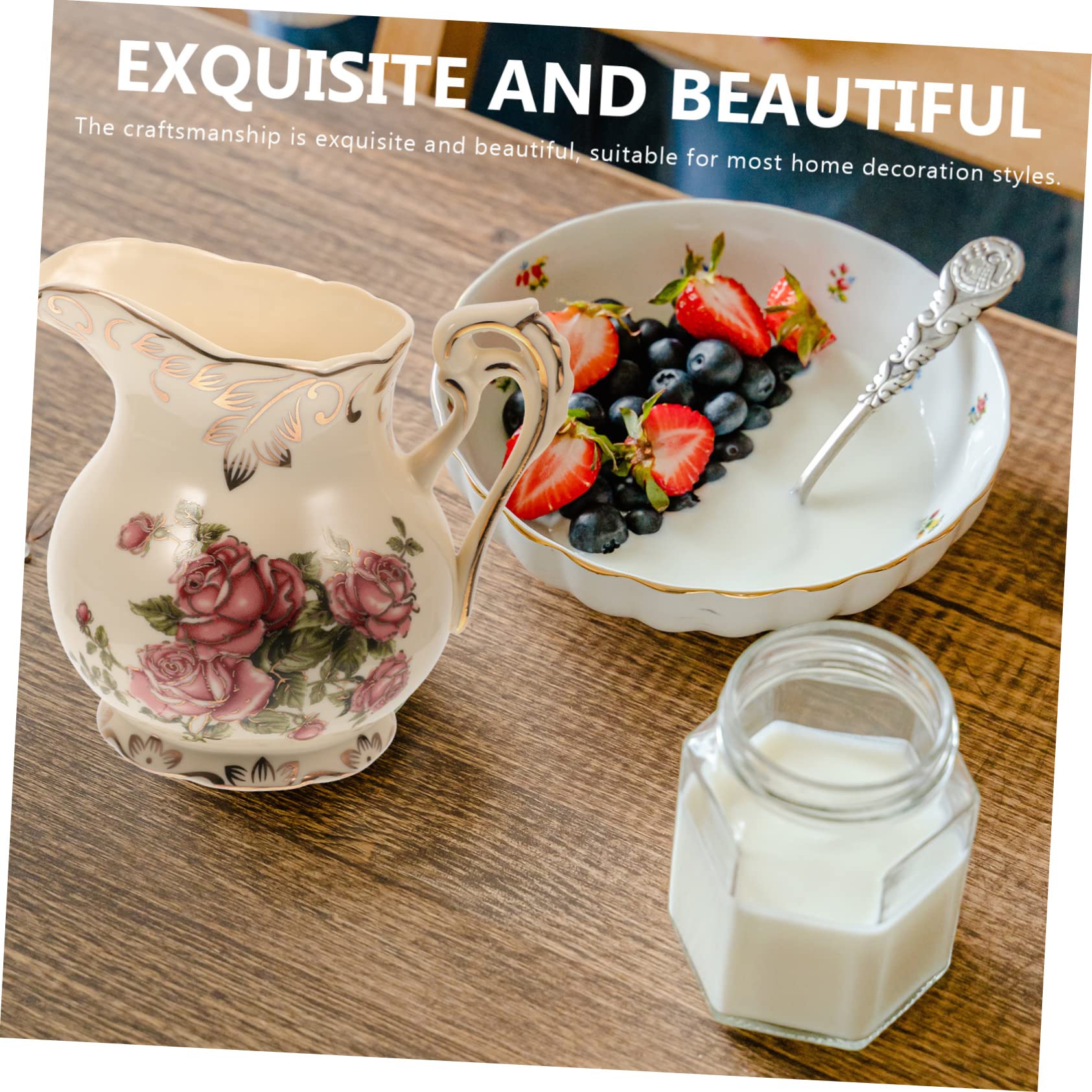 Sahnekännchen zum Servieren von Milch und Sirup im Europäischen Stil Keramik 250ml Praktischer Keramikkrug mit Goldfarbenem Druck für Kaffee und Tee
