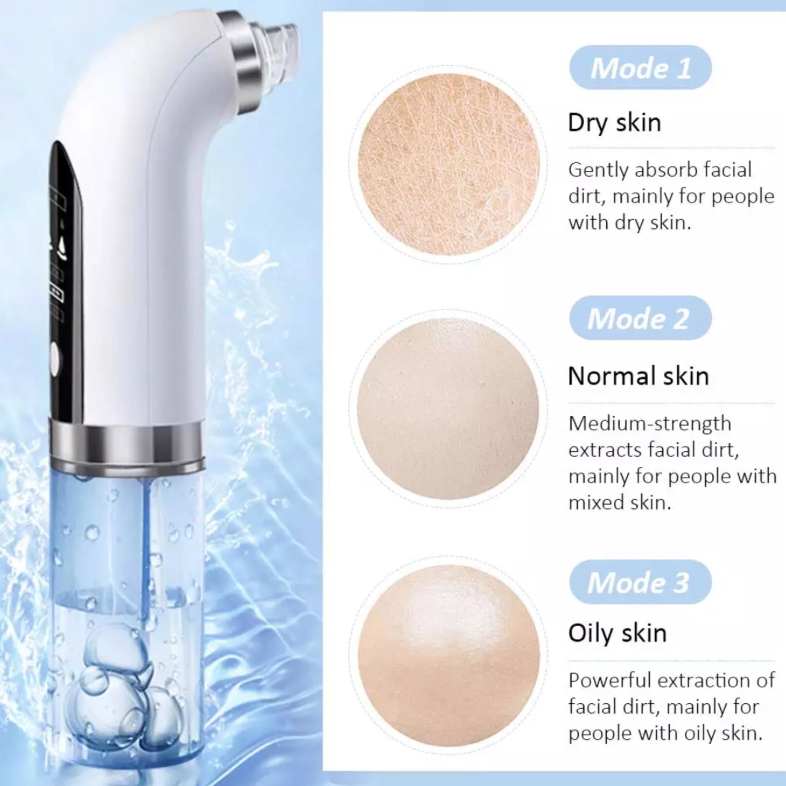 Lalano’S Cosmetics Mitesserentferner Super micro bubble – Porenreiniger mit LCD, Mikrobubble-Technologie, Vakuumsauger gegen Akne & Pickel, 6 Aufsätze, kabellos, LED, alle Hauttypen