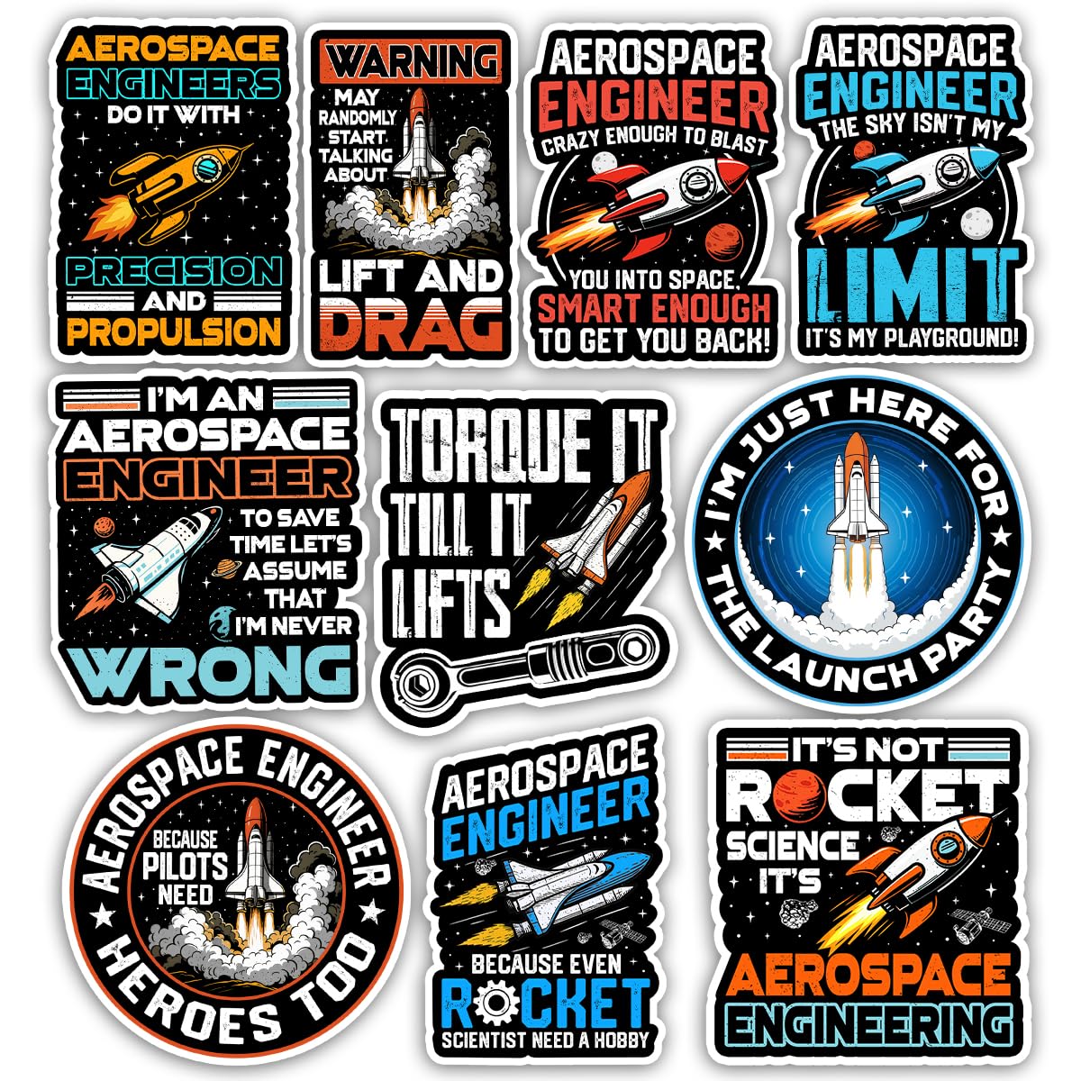 Autocollant d'ingénieur aérospatial TODOLIA lot de 10 stickers de 7,6 cm pour gourde et casque