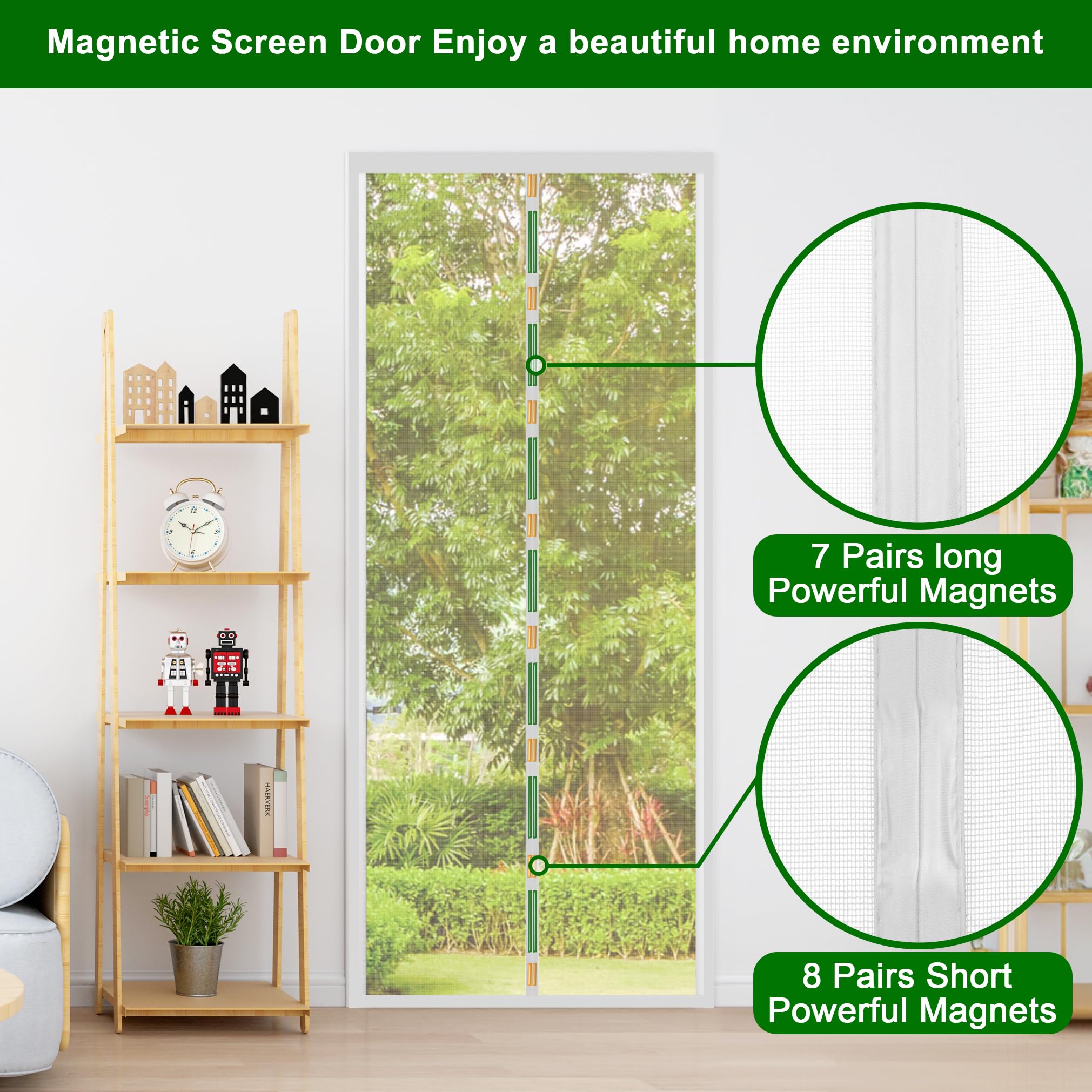Cinkee ADDENSATO Zanzariera Magnetica per Porta 130x240CM, Rete Fine Zanzariera Magnetica Porta, Tenda Zanzariera Porta con Totalmente Calamita, si Chiude da Sola per Balcone, (Bianco)