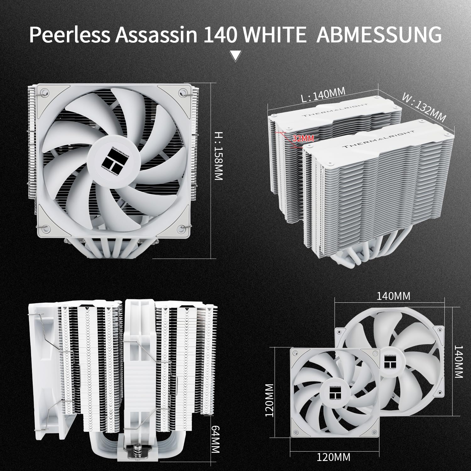 Thermalright Peerless Assassin 140 biała chłodnica procesora, technologia 6 Heatpipes AGHP, wentylator Dual PWM o prędkości 1500 obr./min, podwójna chłodnica wieżowa, do AM5/AM4 i Intel LGA 1700/1851