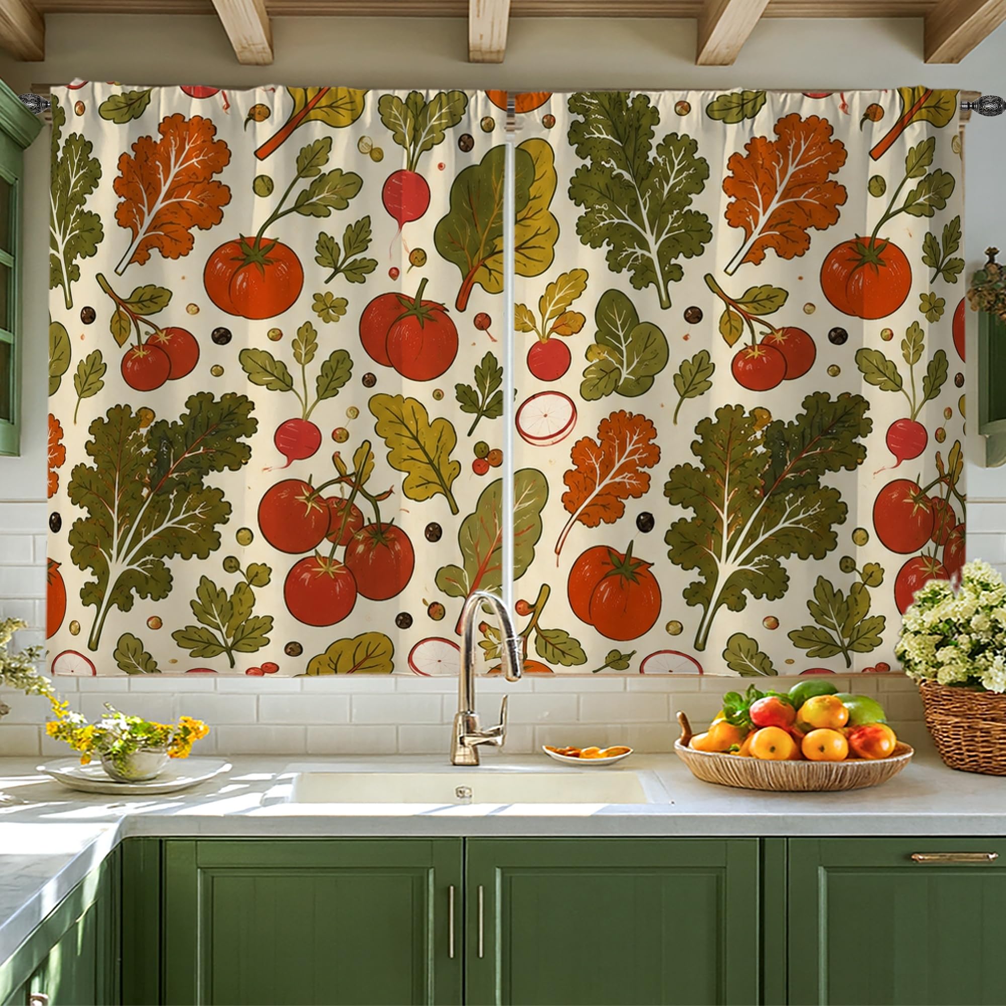 Rideaux de cuisine tomates et radis 106x114 cm rouge filtrant