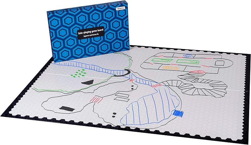 Hexers XL Tablero de juego de rol, tapete de vinilo alternativo compatible con mazmorras y dragones DND, Pathfinder, RPG, 44 pulgadas por 34 pulgadas con cuadrados y hexágonos de 1 pulgada, plegable y borrado en seco