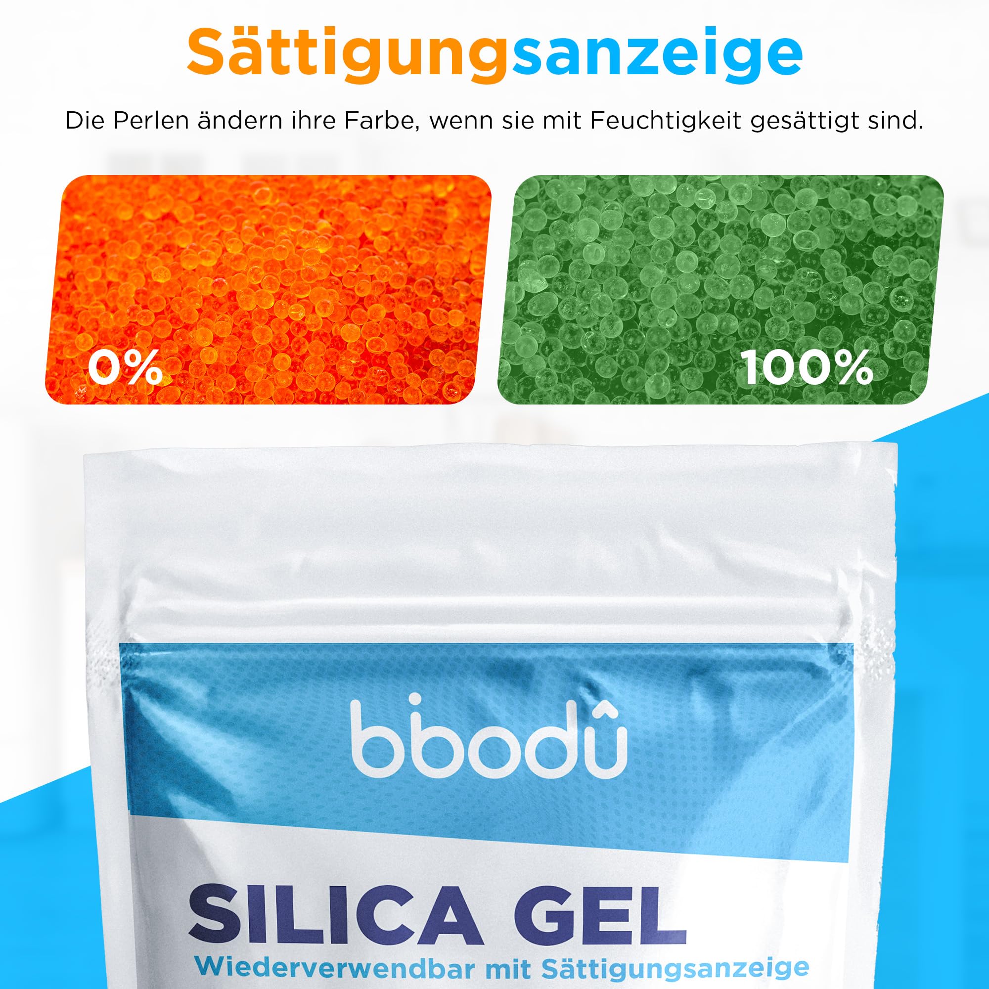 Silica Gel Orange 1KG + 10 Beutel | Silica Kugeln Wiederverwendbar mit Sättigungsindikator | Ideal für Schränke, Schubladen und Elektronik