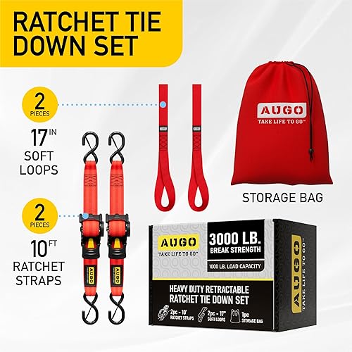 Vista 41 de AUGO Correas de trinquete retráctiles 2 correas de trinquete resistentes autoretráctiles con bucles suaves y bolsa de almacenamiento para Negro