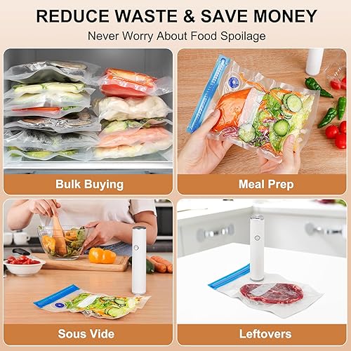 Miniatura 5 de Sellador al vacío de mano, máquina selladora al vacío portátil para conservación de alimentos con 5 bolsas de vacío reutilizables con cremallera (1