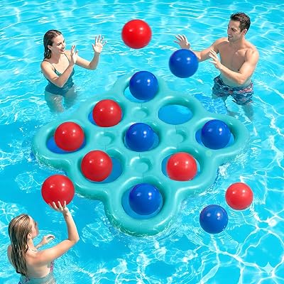 MoKo Tic-Tac-Toe Wasserspiel-Set für den Pool, Aufblasbare Pool-Schwimmhilfe mit 10 Bällen, Spiele für Familienfeste Outdoor-Strand Erwachsene Teenager Kinder 2-10 Spieler