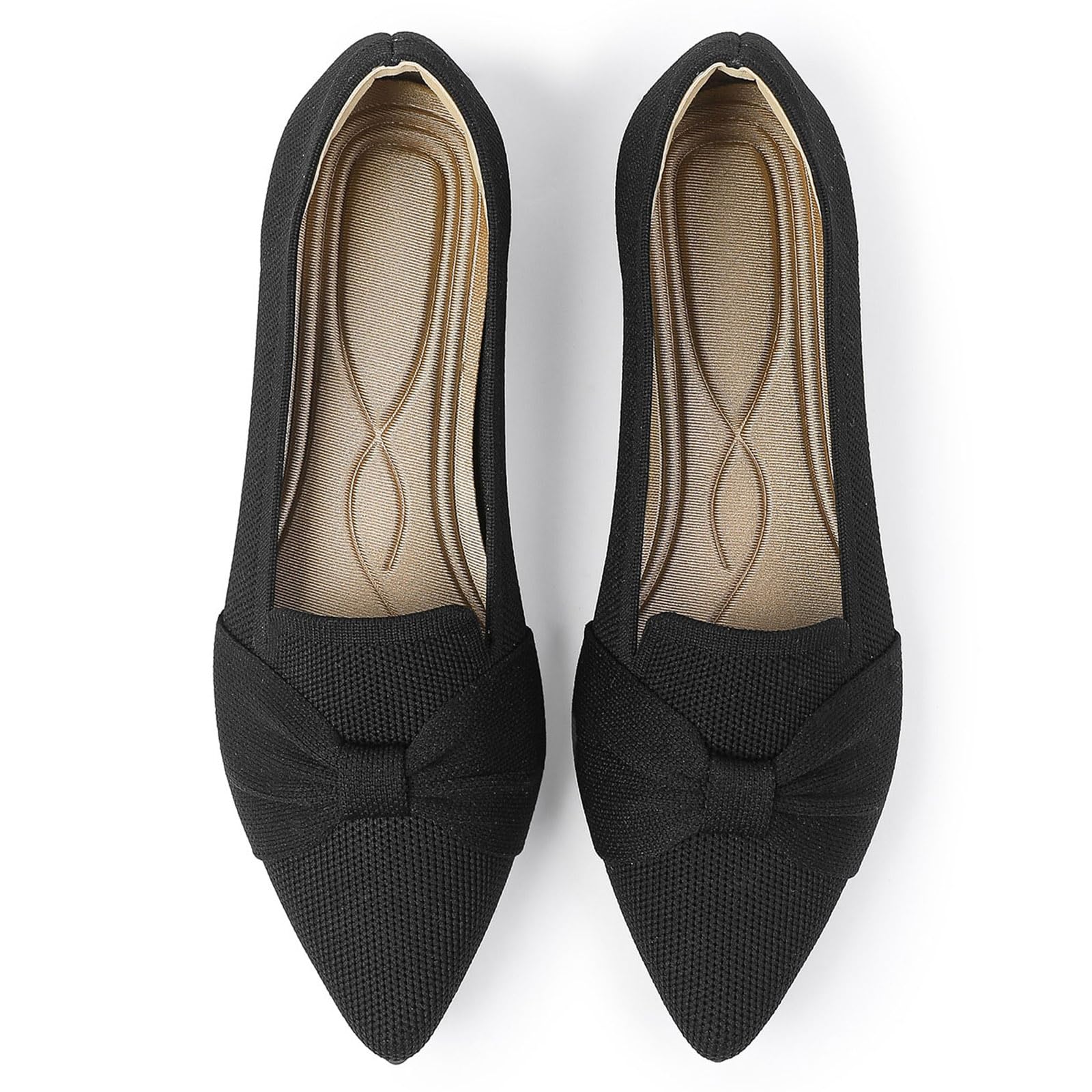 AHZEHRSE Flats for Womens Classic Pointed Toe Ballet Flats Comfortable Knit Dressy Bow Flats Shoes