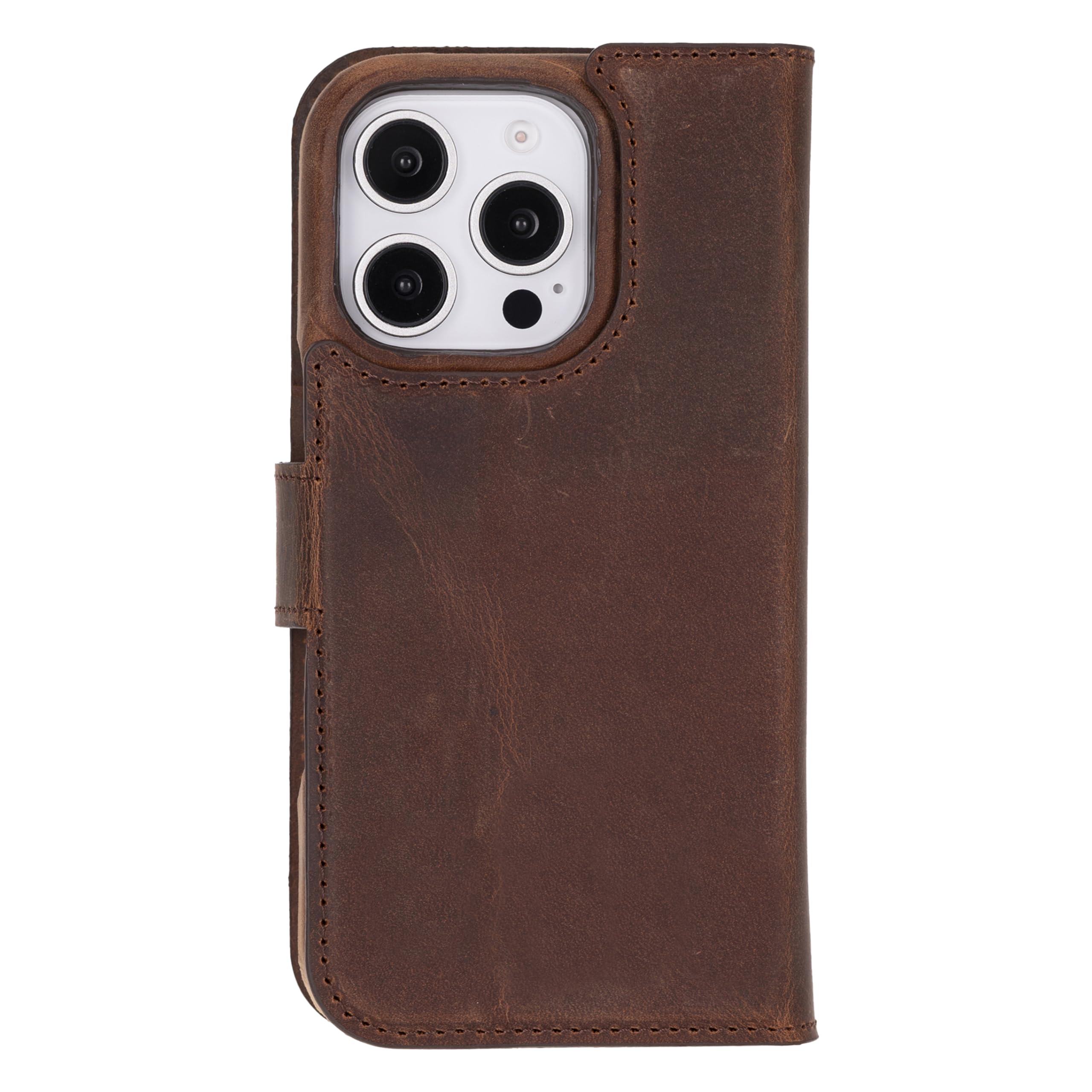 Solo Pelle Lederhülle kompatibel für iPhone 16 Pro in 6.3 Zoll abnehmbare Hülle (2in1) inkl. Kartenfächer geeignet für MagSafe Zubehör (Vintage Braun)
