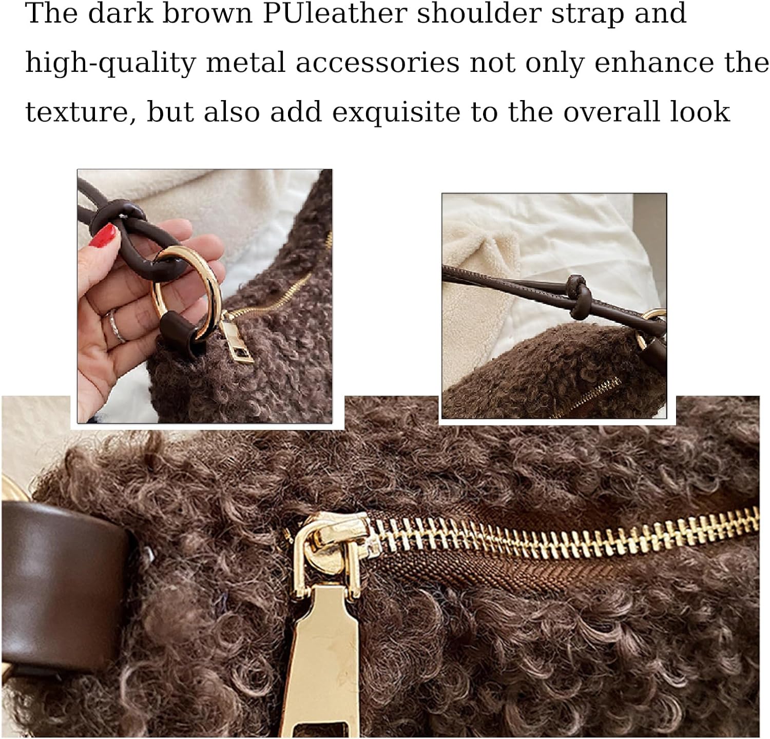 Fluffy Bag Faux Teddy Plush Fur Purses for Women Plush Tote Handbag Cute Furry Purse For Autumn And Winter Shoulder - Image 4