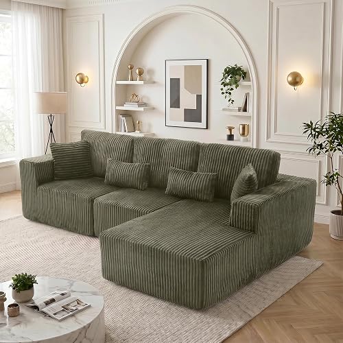 108" Boneless Couches for Living Room, L Shaped Comfy Cloud Modular Sectional Memory Foam Deep Seat Boneless Couch, No Assembly Required Boneless Sofa for Living Room with Right Facing Chaise, Green