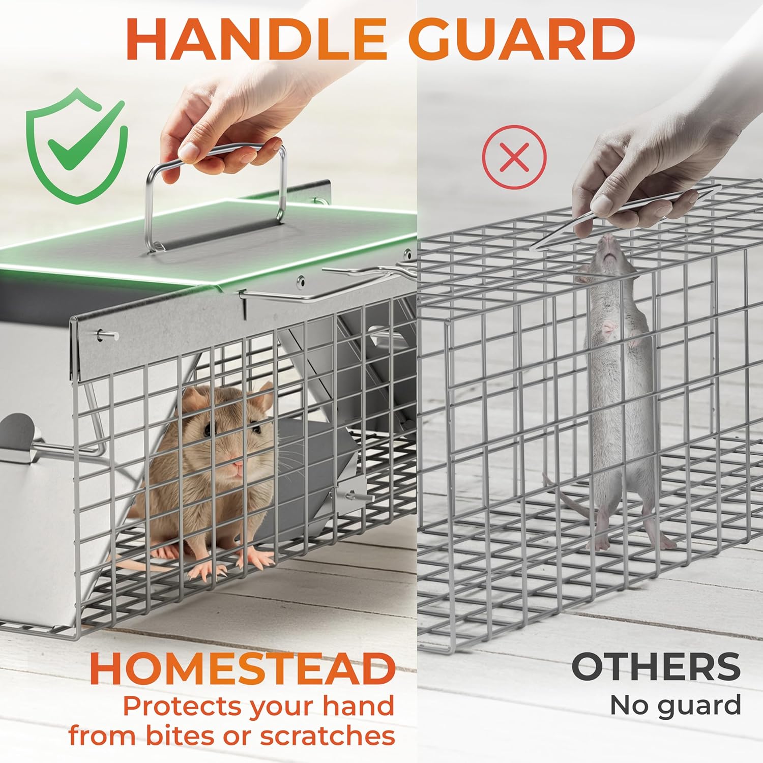 HOMESTEAD Live Rat Trap Indoor/Outside - Squirrel Trap, Have A Heart Animal for Chipmunk, Small Rabbits, Weasel and Similar-Size Rodents, 18"x5"x5", 2 Doors, Fully Assembled
