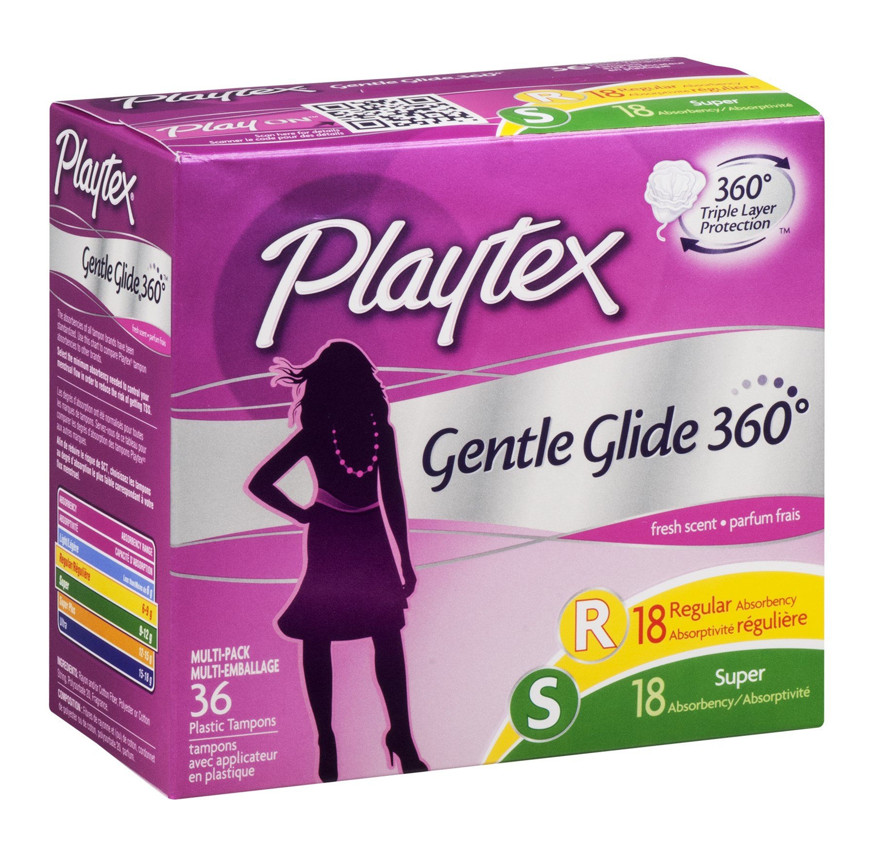 Playtex Gentle Glide Multi-Pack Regular/Super Fresh Scent Plastic Tampons - 36 CT (Pack of 6)
