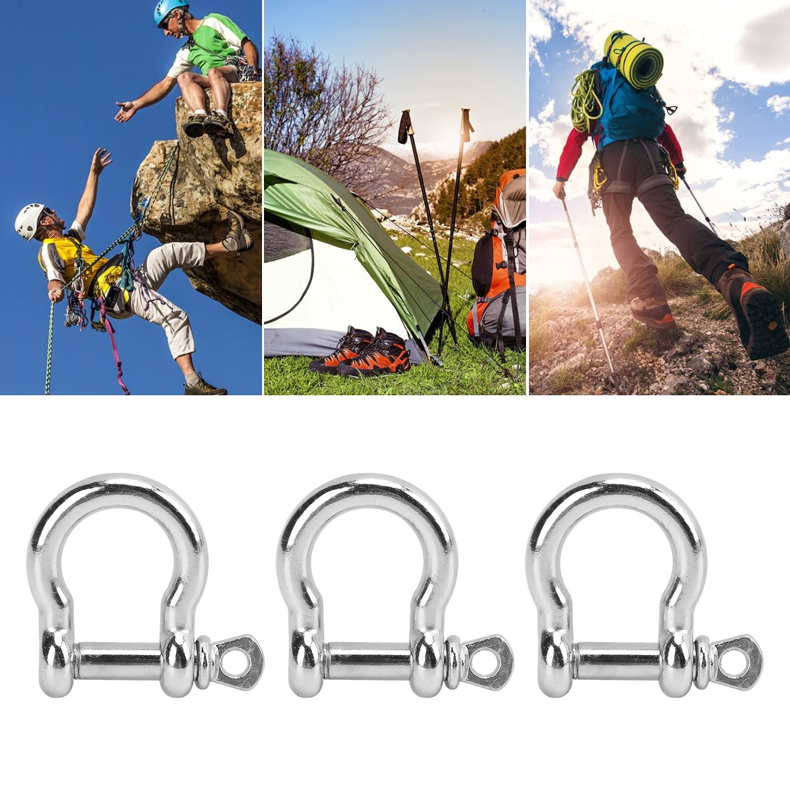 Screw Pin Anchor Shackle Bow Shape Load Shackle Zinc Alloy Bow Shackle D Ring Shackle for Outdoor Camping Paracord Survival Bracelet 3pcs