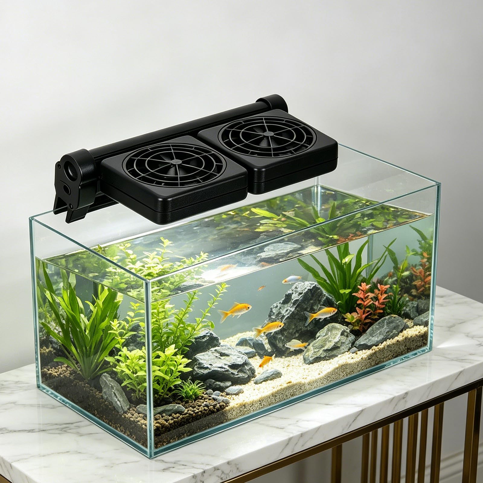 Refrigeratore per Acquario: Ventilatore Silenzioso a 2 Teste per Il Raffreddamento dell'Acqua dell'acquario - Dispositivo Portatile per Il Raffreddamento ' con Morsetto per Uso