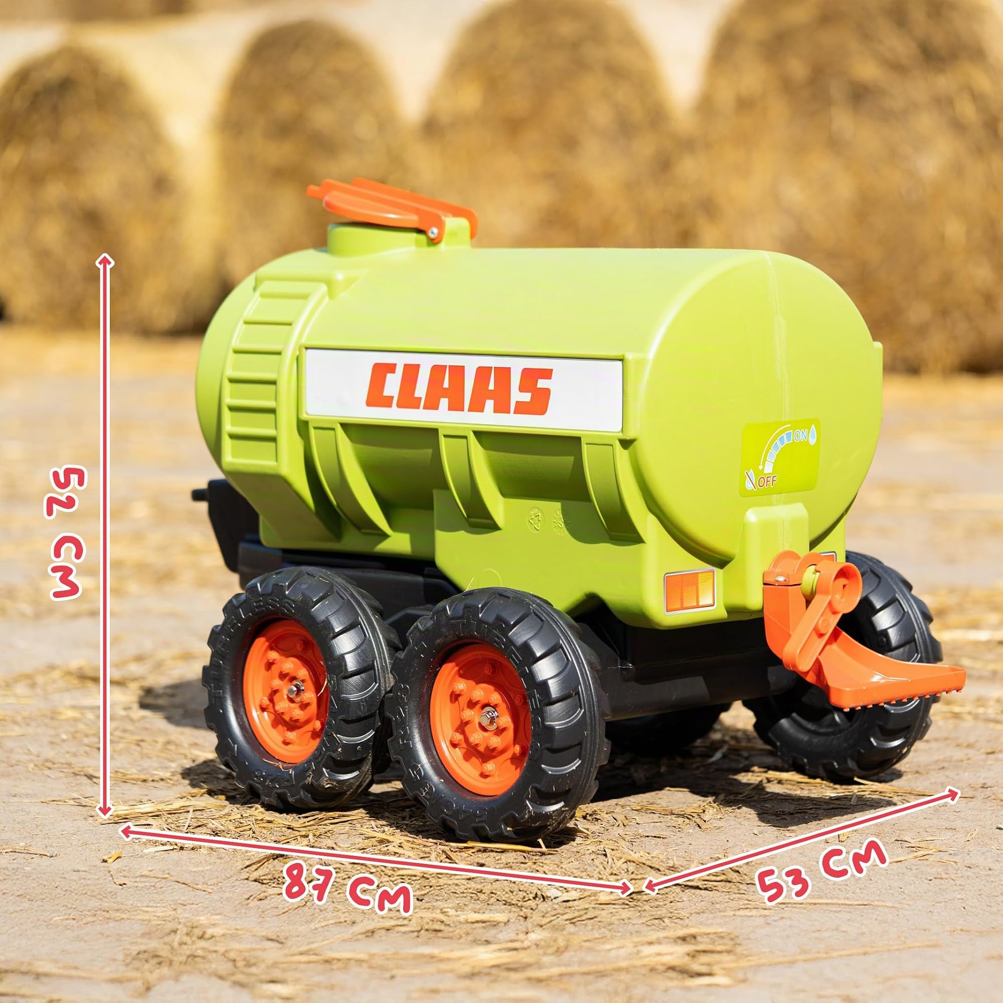 Falk Claas Kinder Anhänger mit Wassertonne I 30L Tank mit Wasserhahn & Streuer I Spielzeuganhänger kompatibel mit Trettraktor & Bagger I ab 3 Jahren.