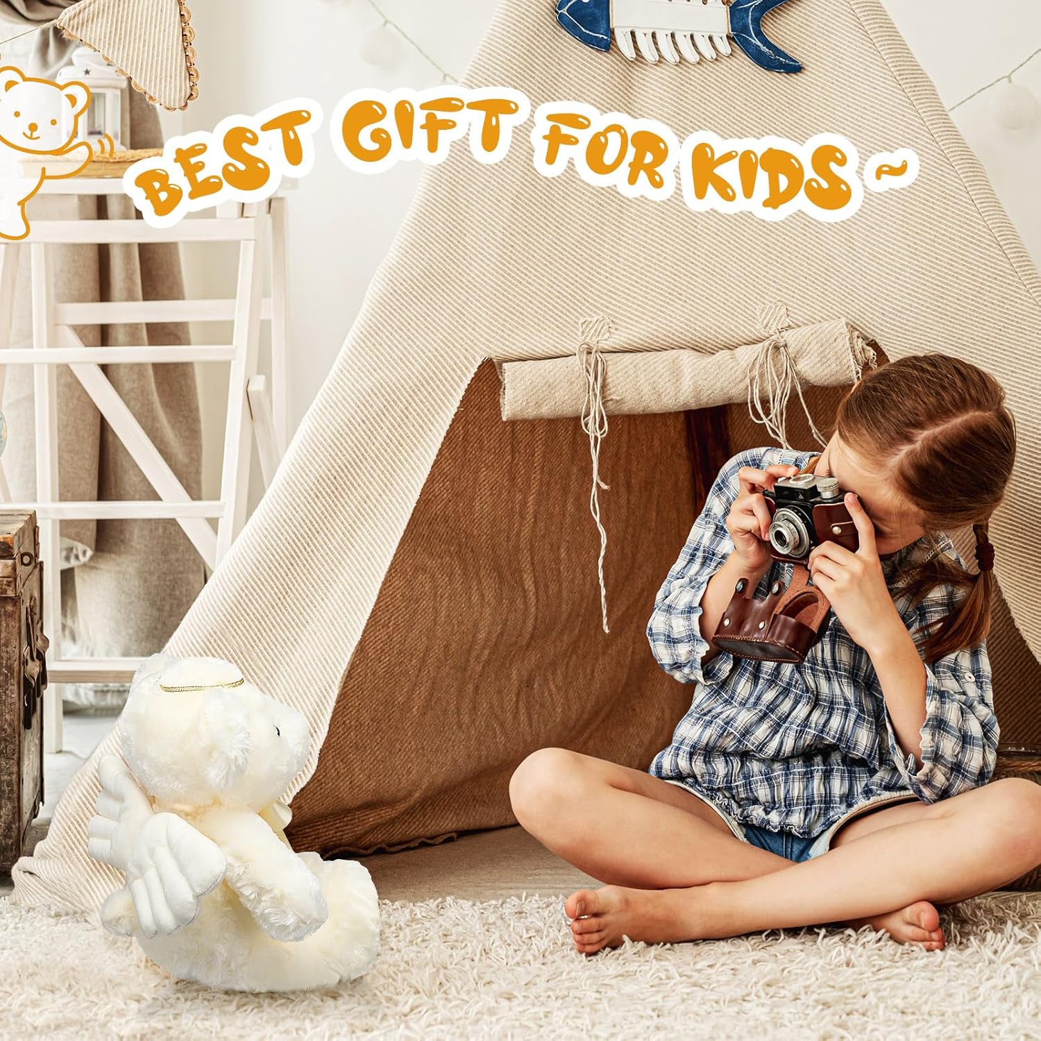 Meooeck Hydren 13.8 Inch Angel Bear Stuffed Animal - Soft Angel Plush Prayer Bear with Wings and Halo, Sympathy Gift for Kids, Boys, Girls, Ideal for Baby Shower, Baptism, Christening, Birthday - Image 6