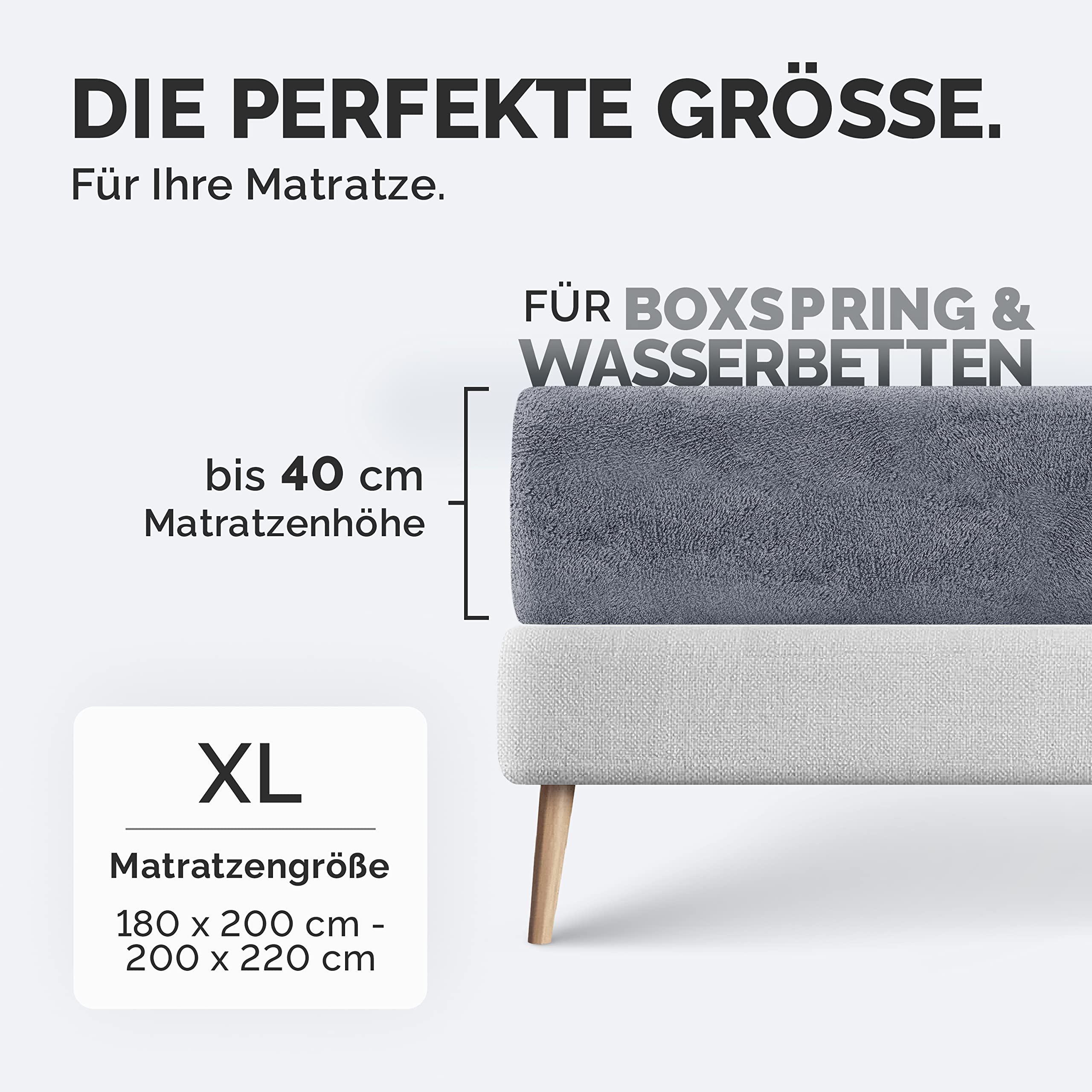 MALIKA Puszyste prześcieradło z gumką w dotyku kaszmiru, na łóżko wodne i kontynentalne, 180 x 200 – 200 x 220 cm, bardzo wysokie prześcieradło – prześcieradło z gumką