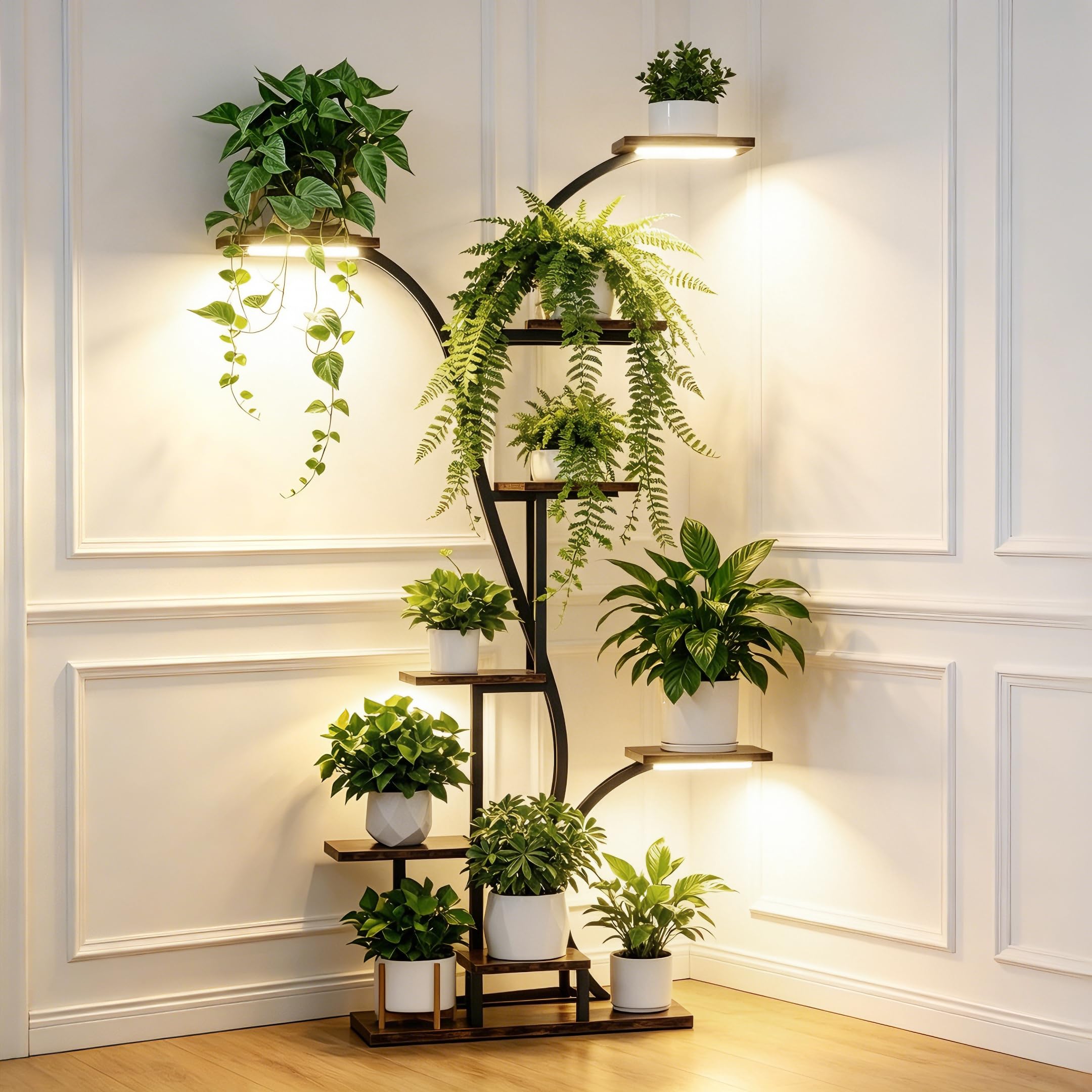 unho Soporte Plantas Interior con Luz LED, Estante de Metal | Luz USB con Temporizador 3/9/12h y Espectro Completo 420-660nm, Ideal Para Crecimiento y Floración, Incluye Correa Antivuelco