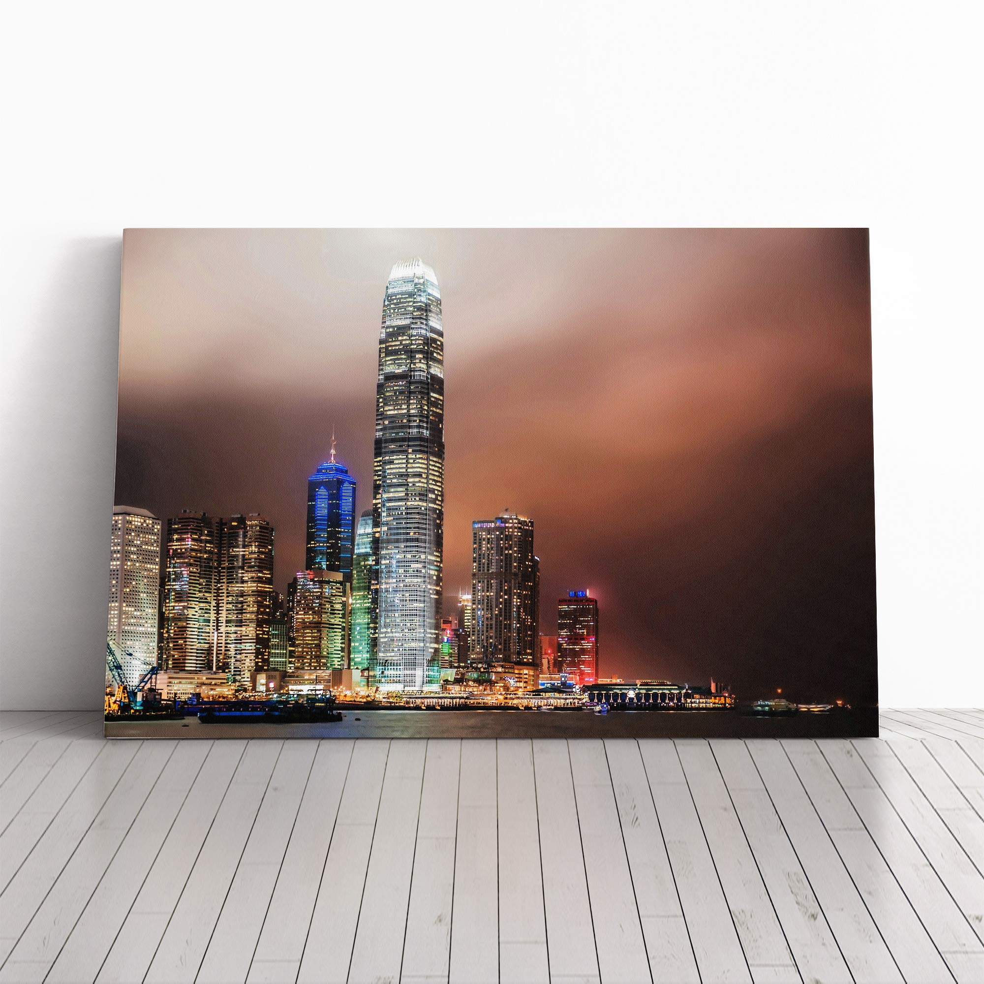 Hong Kong City Skyline China (4) Canvas Print | Gallery Wrapped 30mm Frame Wall Art | 30x20 inches | Ready to Hang | Modern Cityscape Picture | Living Room Bedroom Lounge Office